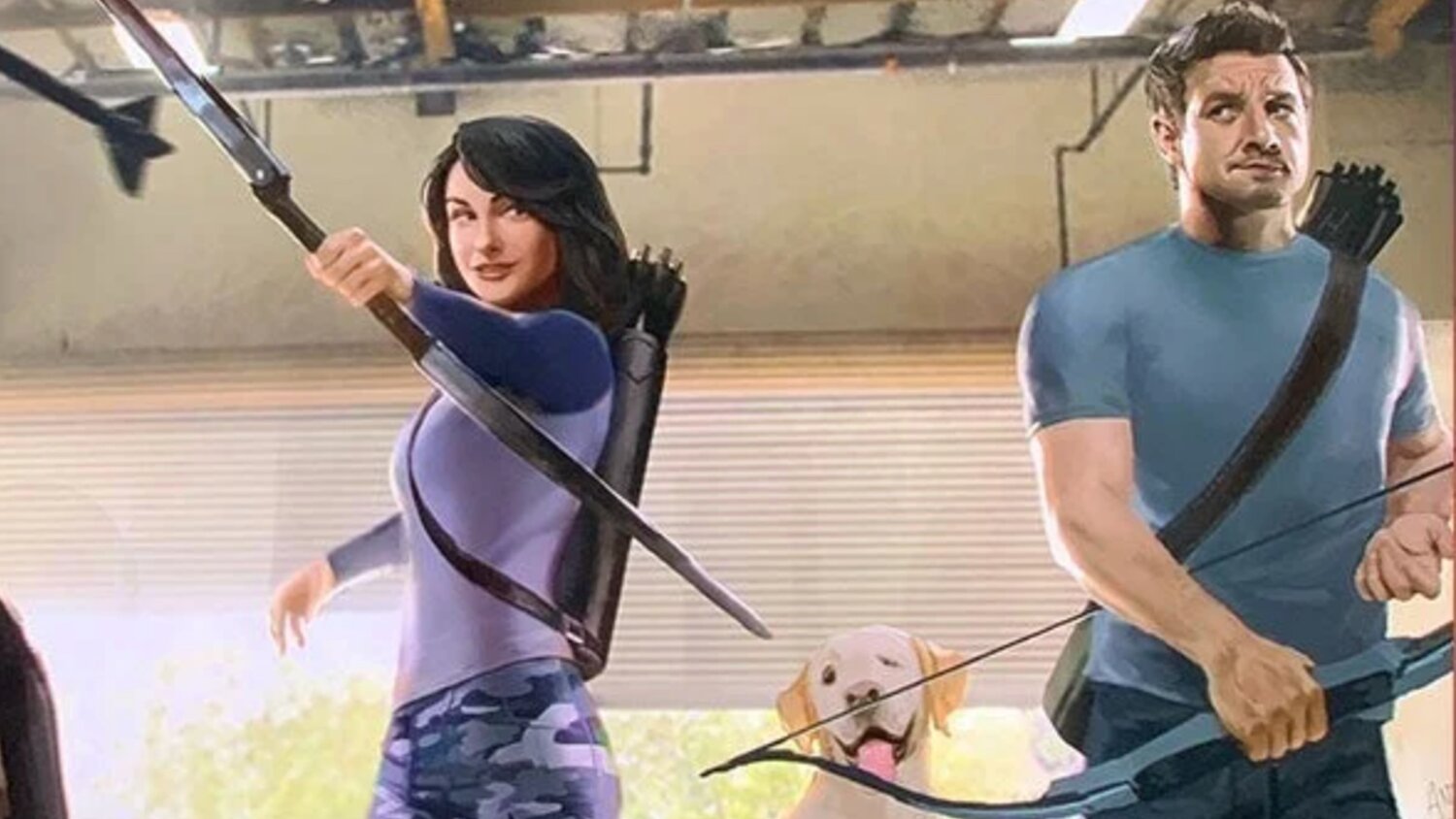 HAWKEYE Set Photo Feature Jeremy Renner and Hailee Steinfeld as Clint Barton and Kate Bishop