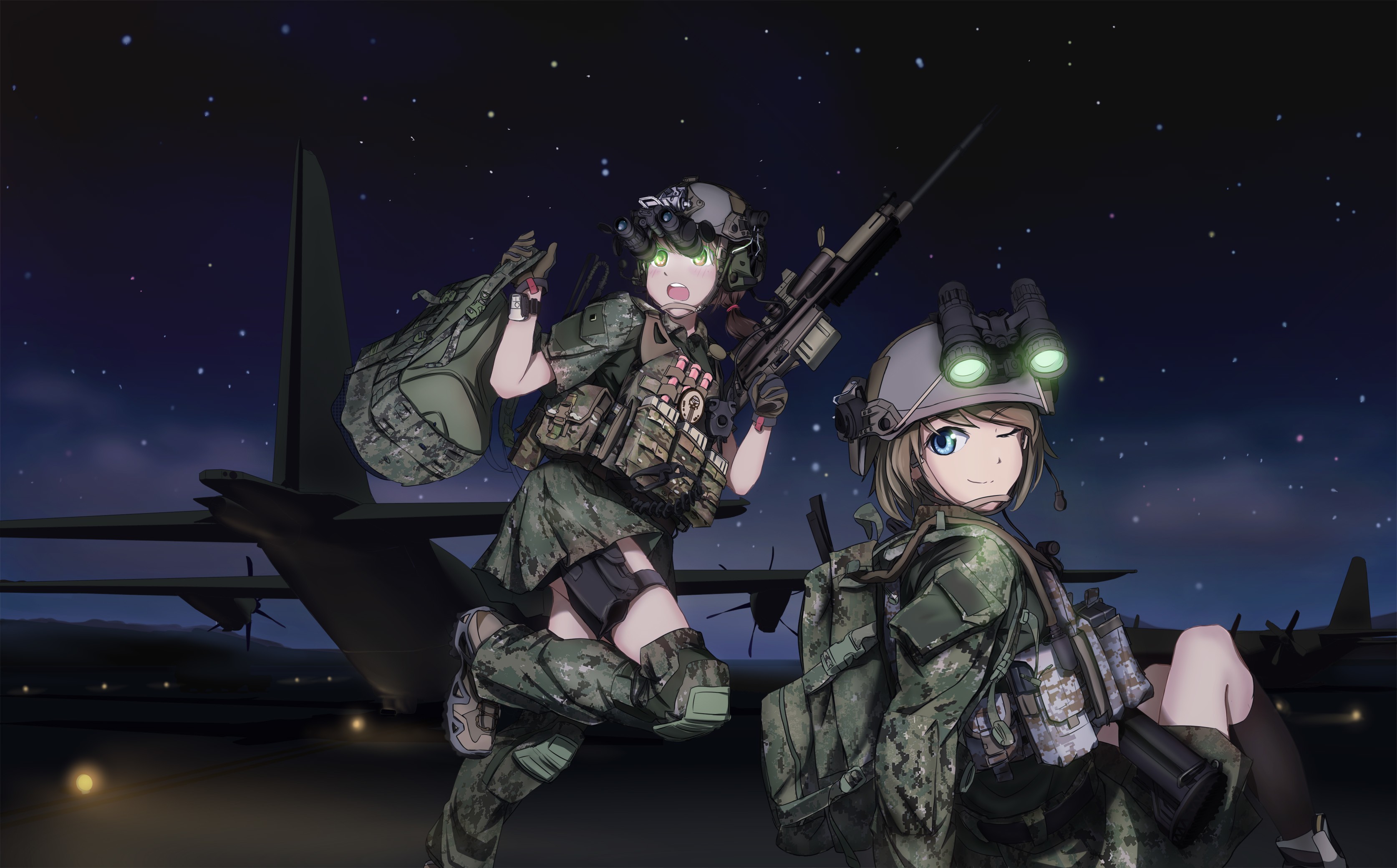 tc1995 original characters anime anime girls military weapon night vision goggles gun wallpaper