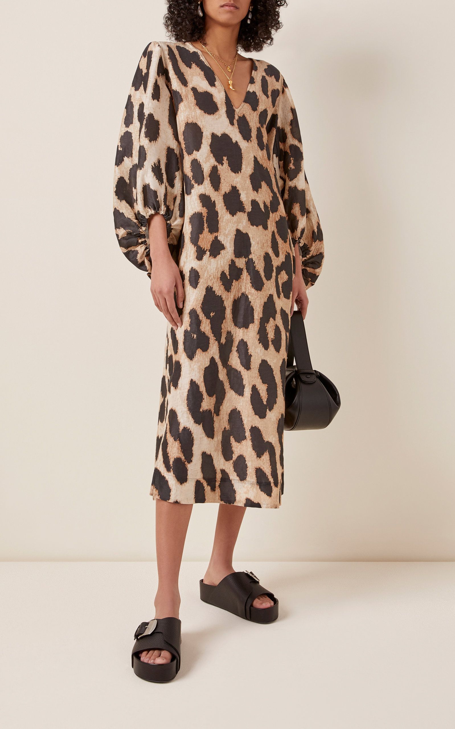Leopard Print Linen Silk Blend Midi Dress By GANNI Now Available On Moda Operandi. Fashion, Printed Linen, Fashion Tips