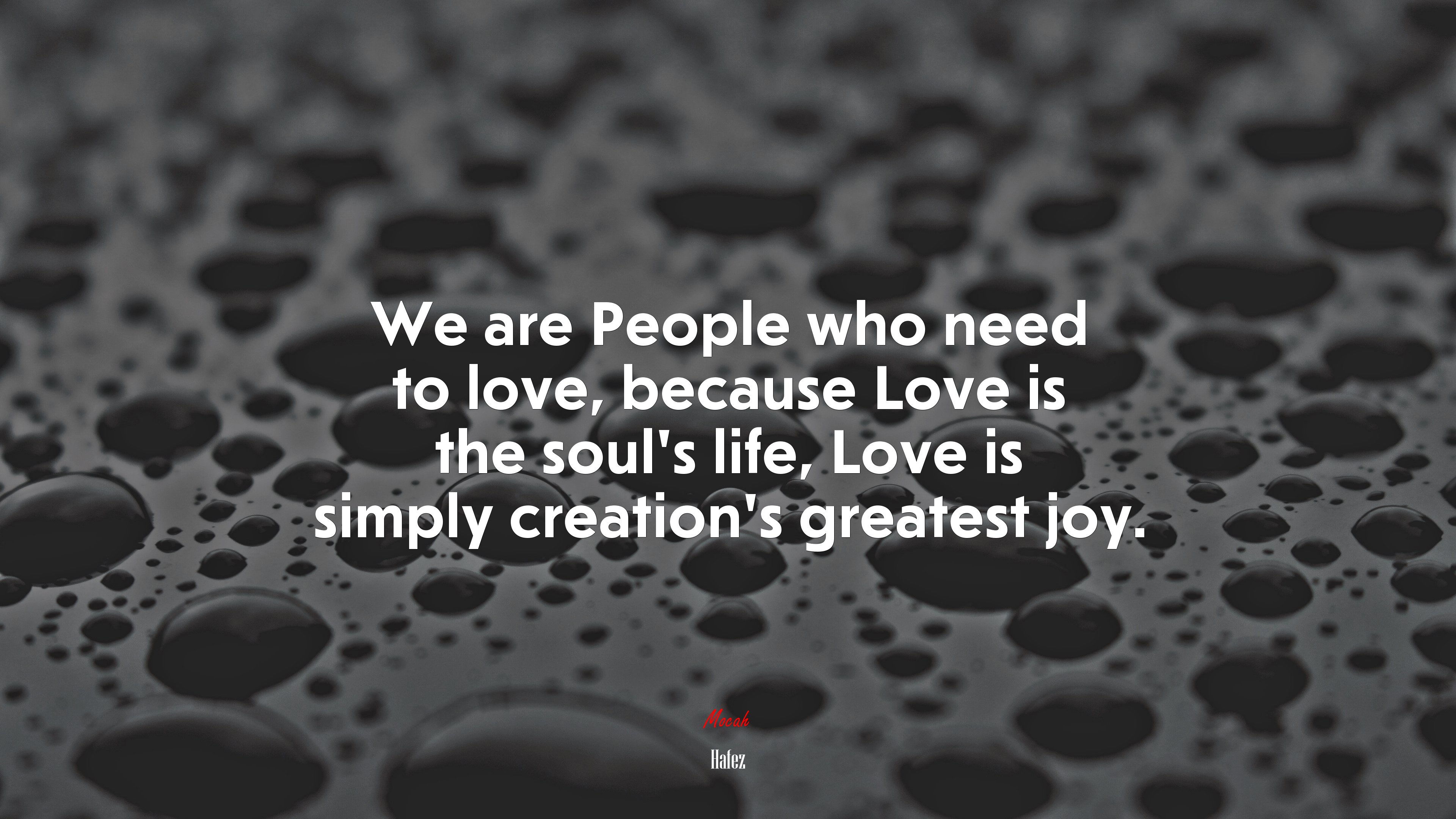 We are People who need to love, because Love is the soul's life, Love is simply creation's greatest joy. Hafez quote, 4k wallpaper. Mocah HD Wallpaper