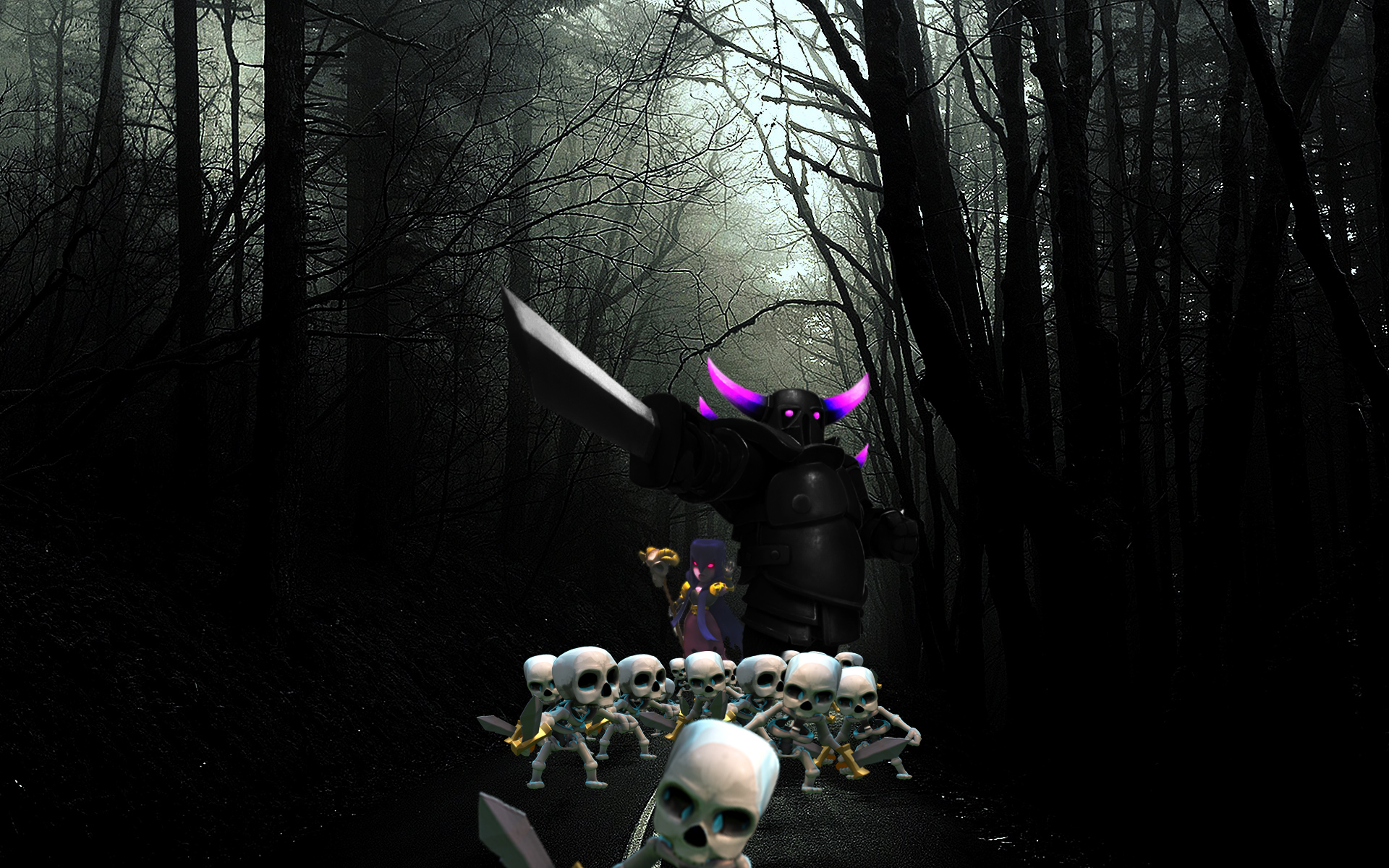 clash of clans pekka wallpaper, natural environment, purple, forest, darkness, tree