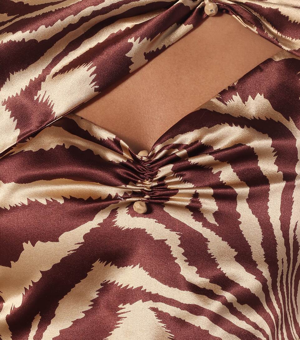 Shop Ganni Tiger Print Stretch Silk Blouse In Brown