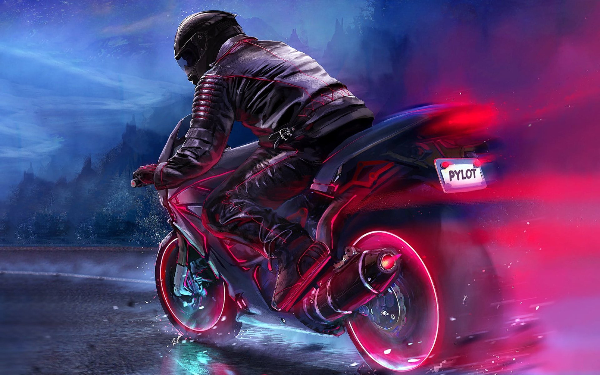 Wallpaper black and red sports bike, digital art, motorcycle, pilot, fantasy art • Wallpaper For You HD Wallpaper For Desktop & Mobile