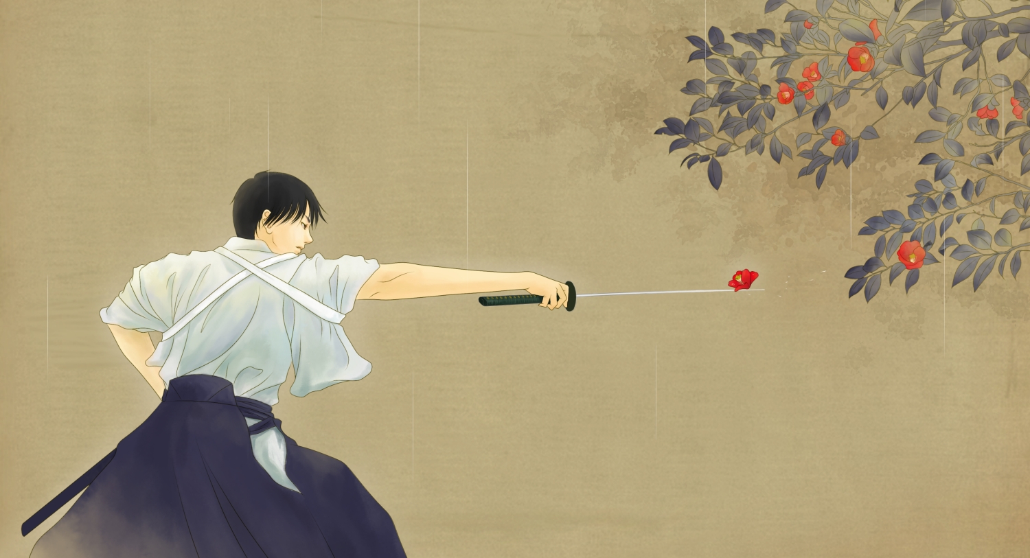 rien sonidori rein pixiv japanese clothes samurai sword katana flowers pose stance cool genius stunning «Swords and Samurai gallery «Topics «Anime wallpaper