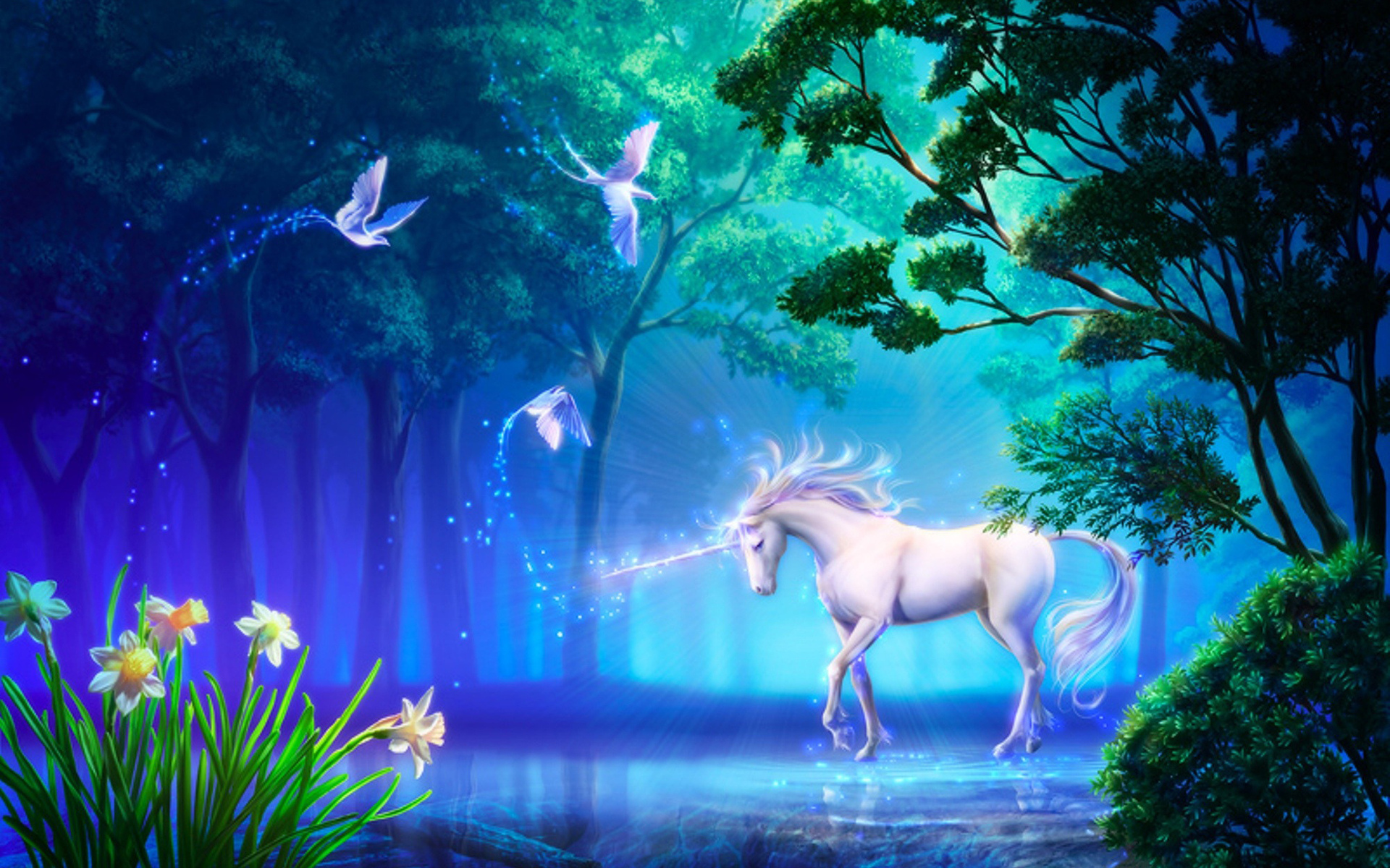 fantasy, Unicorn, Horse, Tree, Magic, Art, Flower Wallpaper HD / Desktop and Mobile Background