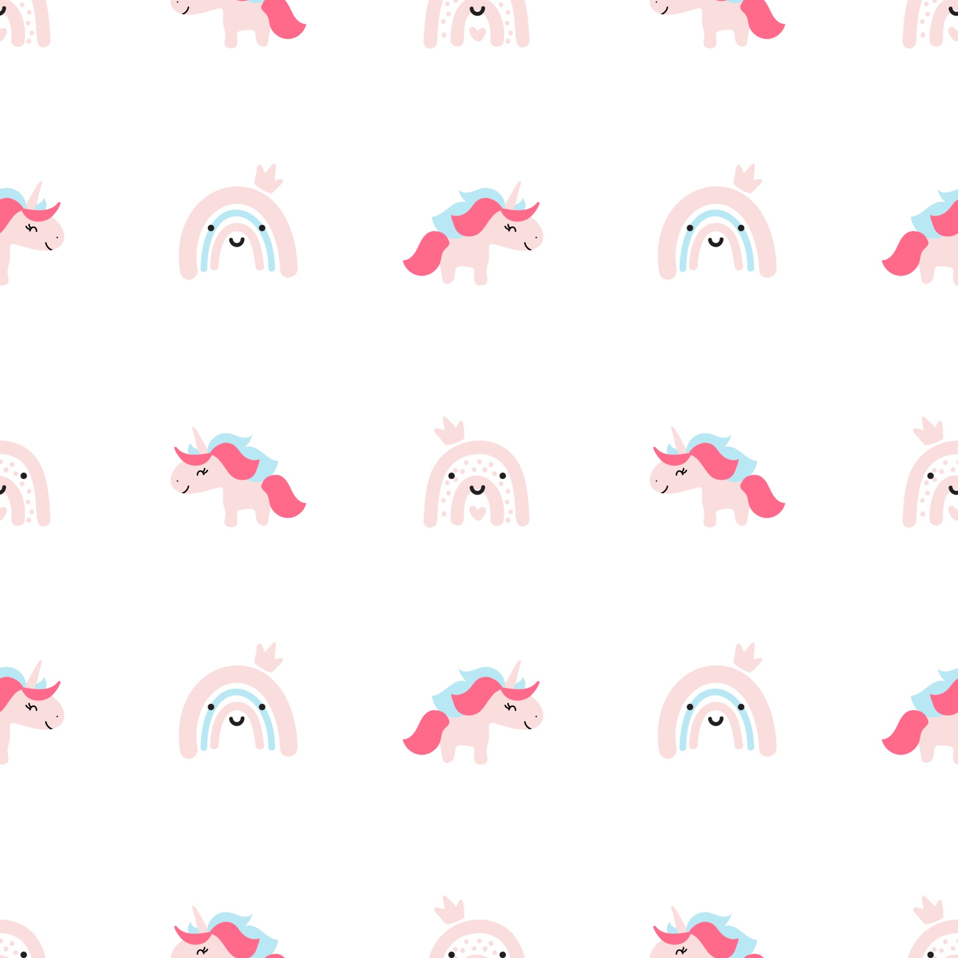 Cute cartoon unicorn seamless baby vector pattern background illustration with pastel flowers. Children texture for kids wallpaper, fills, web page background