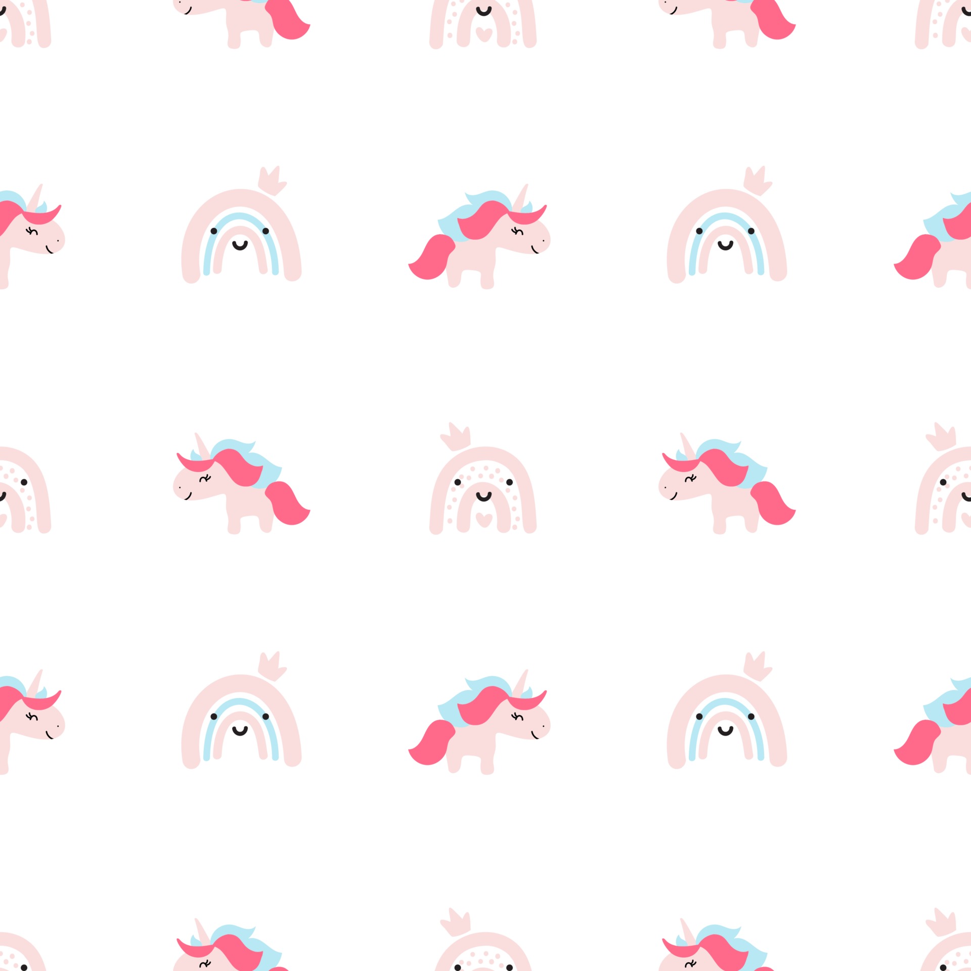 Cute cartoon unicorn seamless baby vector pattern background illustration with pastel flowers. Children texture for kids wallpaper, fills, web page background