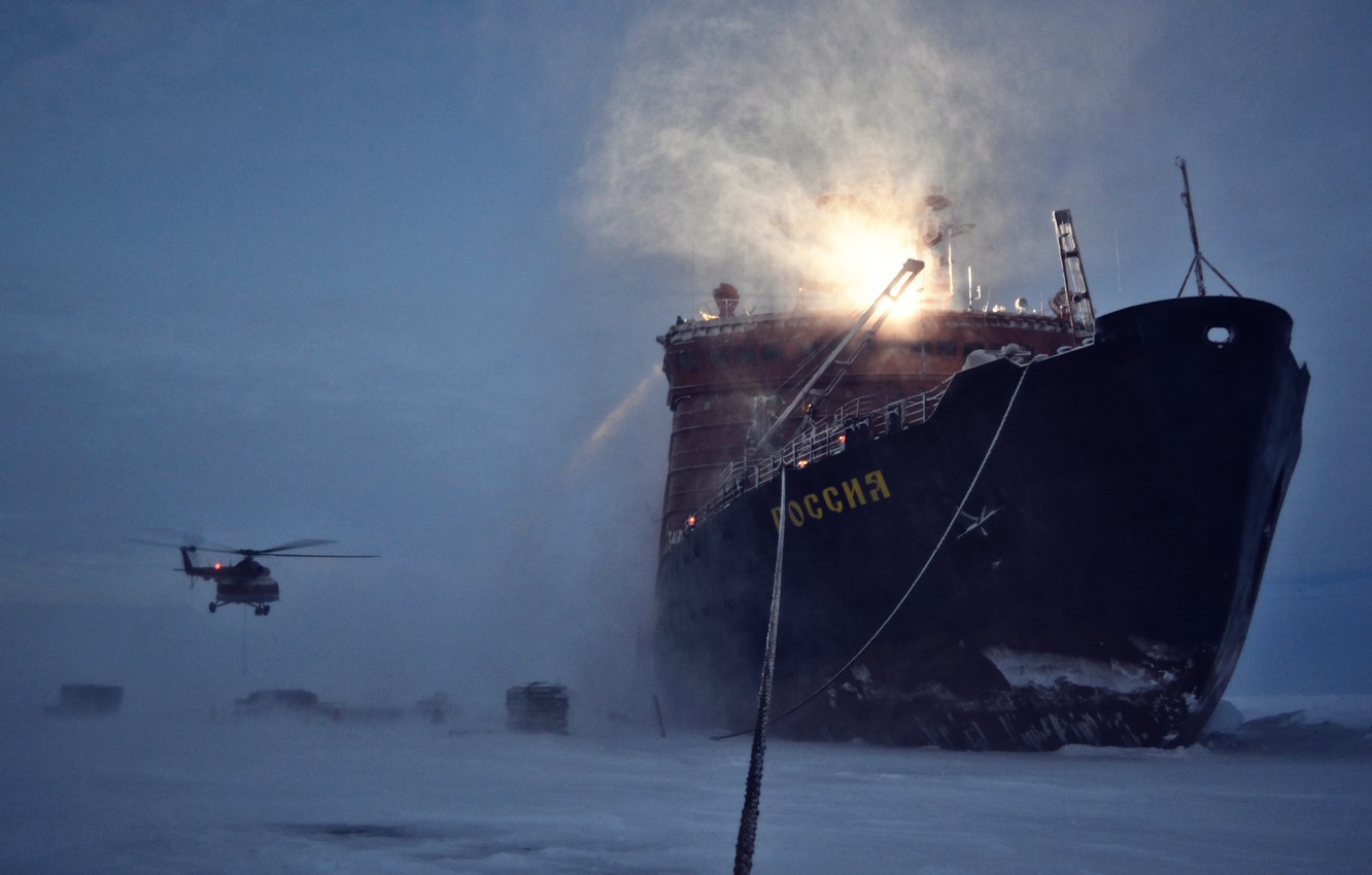 Wallpaper Winter, Ice, Helicopter, Icebreaker, The Ship, Russia, Ice, Spotlight, Tank, Atomflot, Nuclear Powered Icebreaker, Rosatom, Arctic, Russia Image For Desktop, Section другая техника