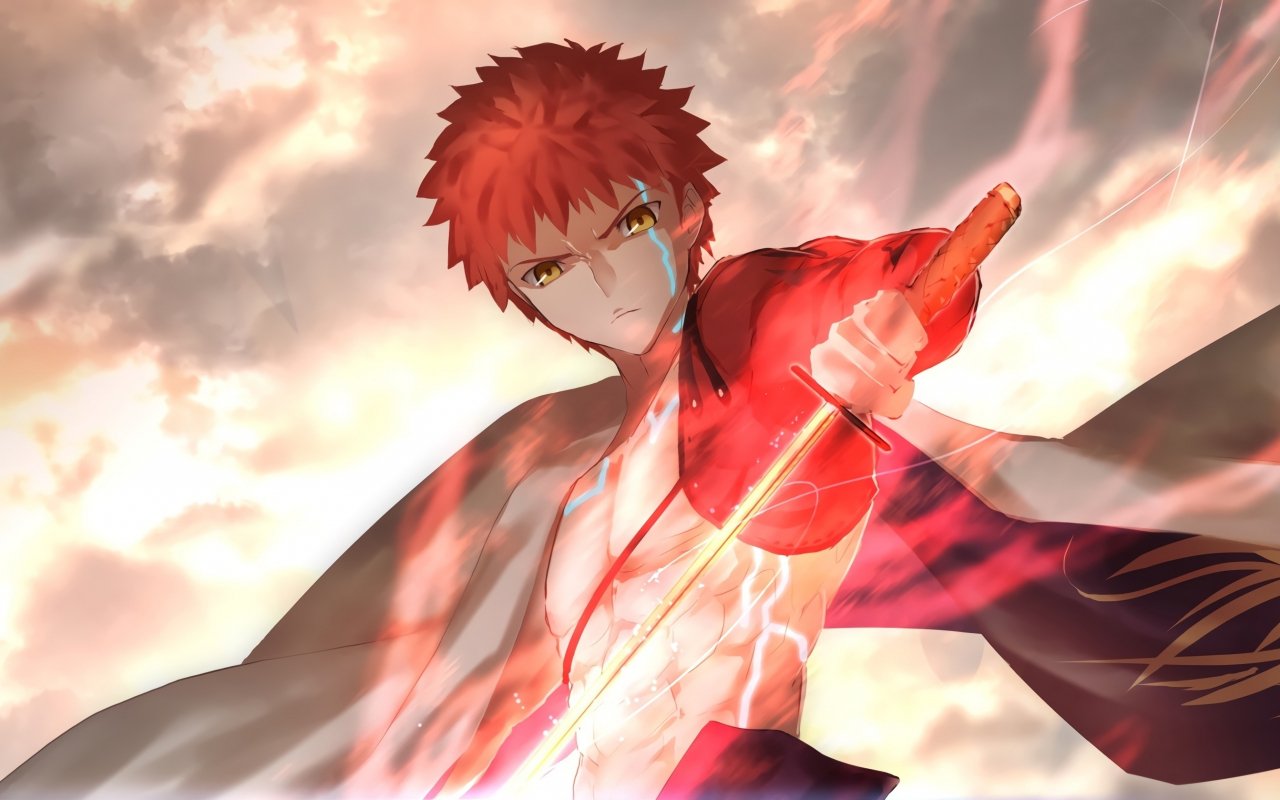 anime boy with red hair and sword