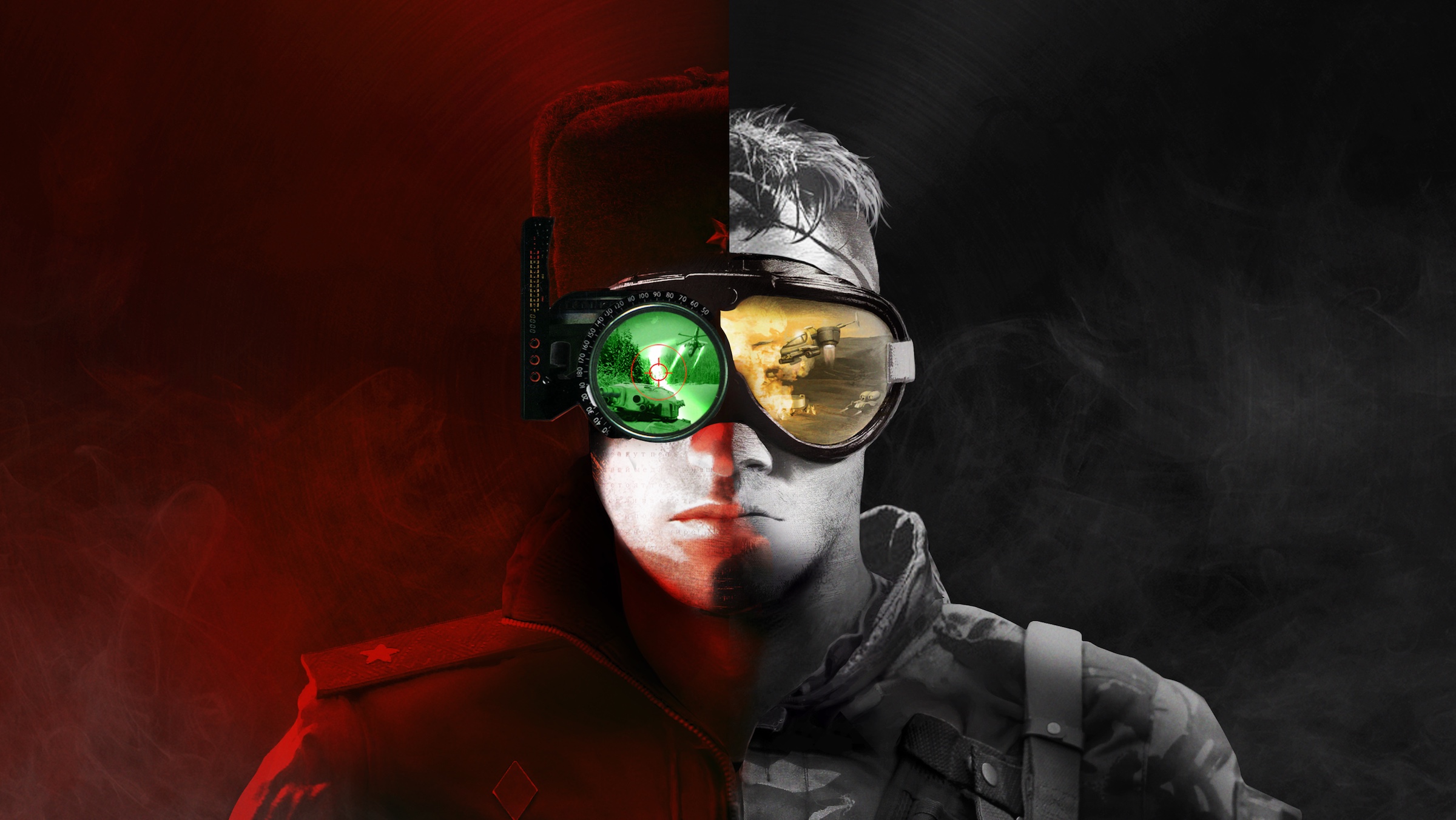 Wallpaper, Command Conquer, face, Video Game Art, artwork, night vision goggles, smoke, video games, portrait, strategy games, uniform, red, camouflage 2400x1351