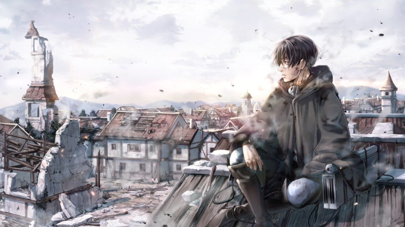Download 1366x768 Shingeki No Kyojin, Levi, Destruction, Sad Expression, Scars Wallpaper for Laptop, Notebook