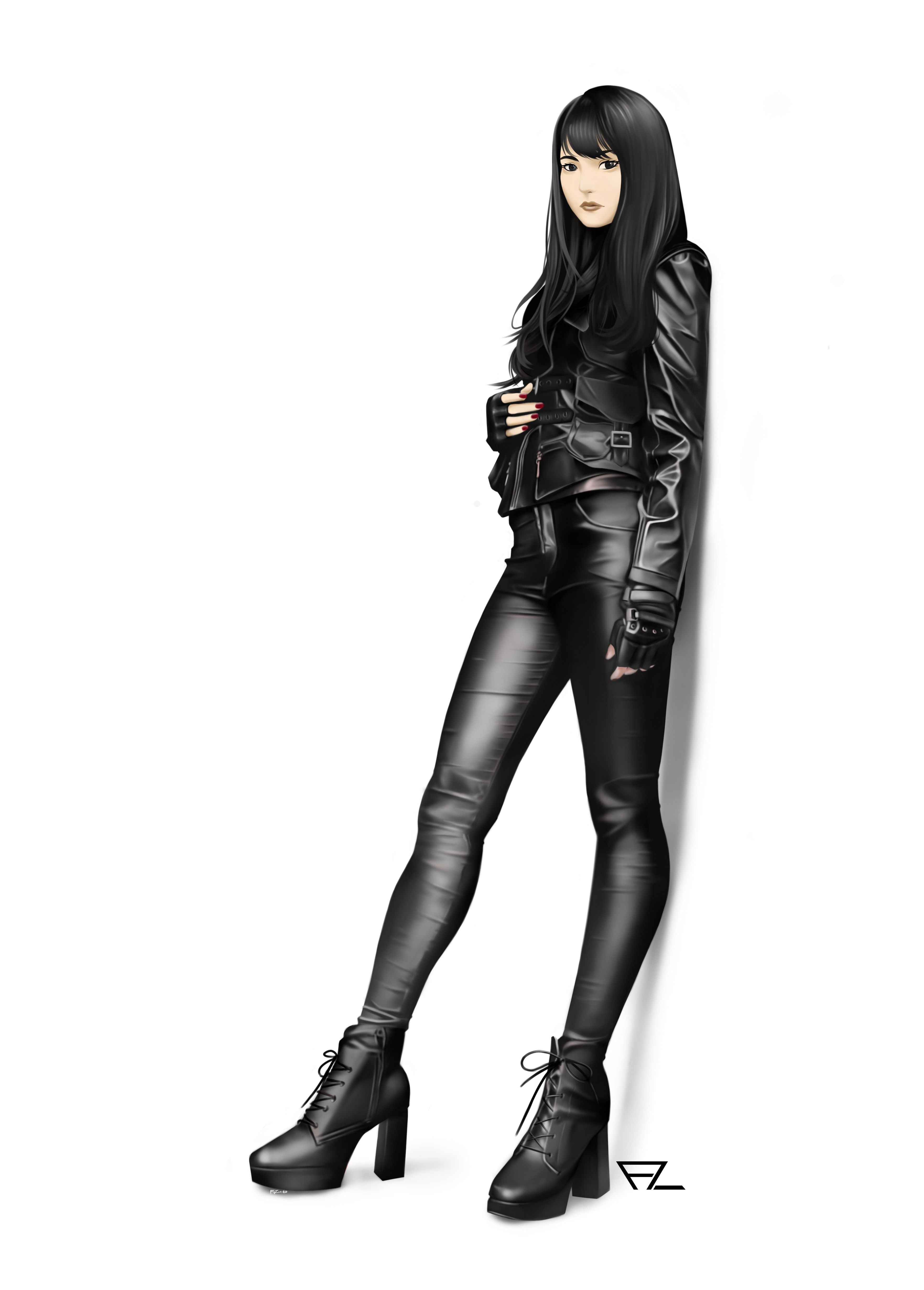 Girl in black outfit. Girls illustration, Cyberpunk style, Illustration girl