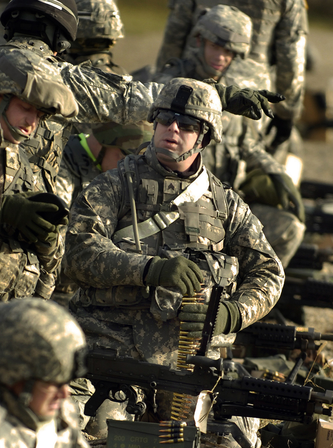 U.S. Army Soldiers Assigned To 76th Infantry Brigade Combat Team, Indian Army National Guard Fire 240 Bravo Machine Guns During Mobilization Training At The Camp Atterbury Joint Maneuver Training Center In 071214 A NR754