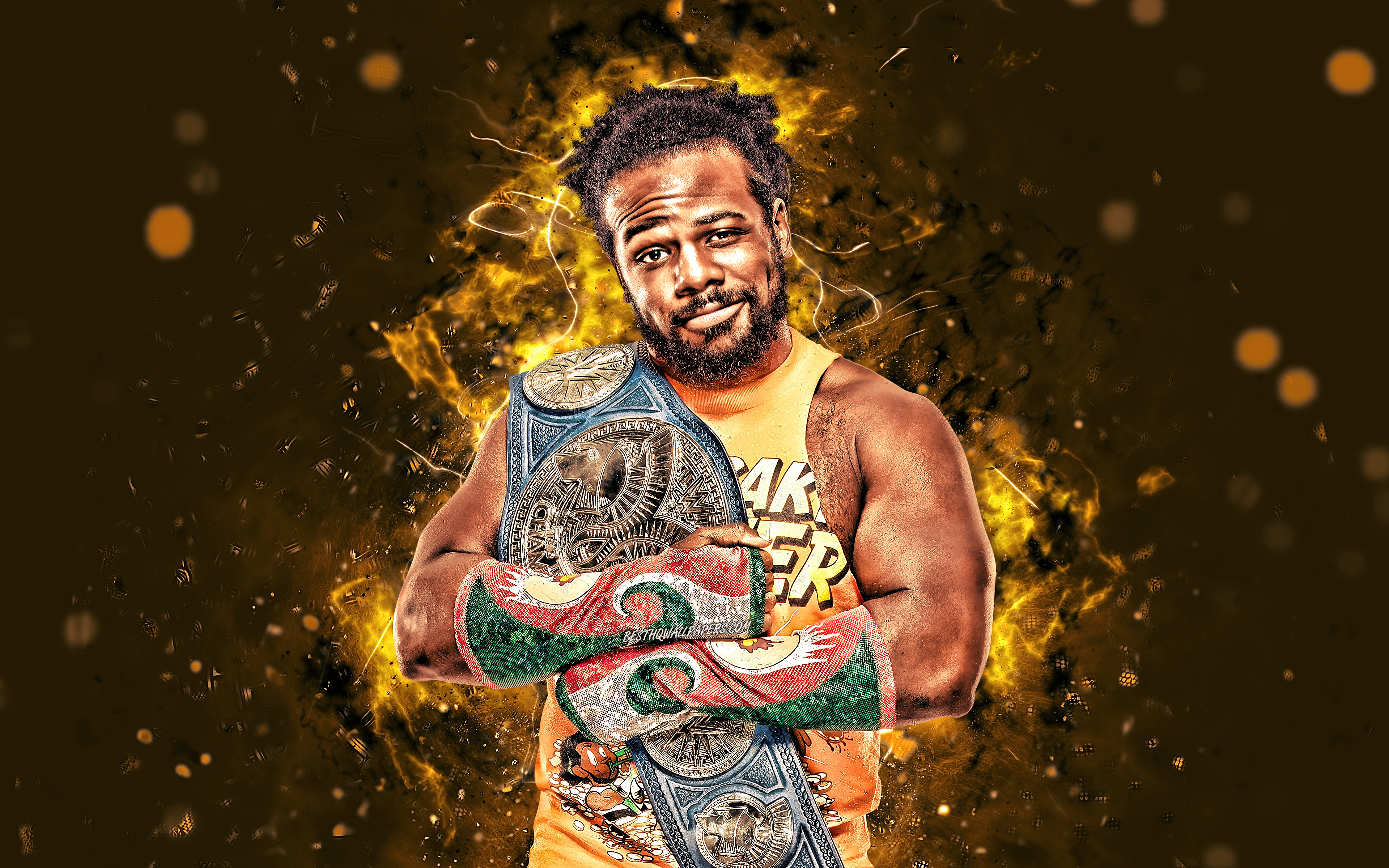 Download wallpaper Xavier Woods, 4k, american wrestlers, WWE, wrestling, neon lights, Austin Watson, wrestlers, Xavier Woods 4K for desktop with resolution 3840x2400. High Quality HD picture wallpaper