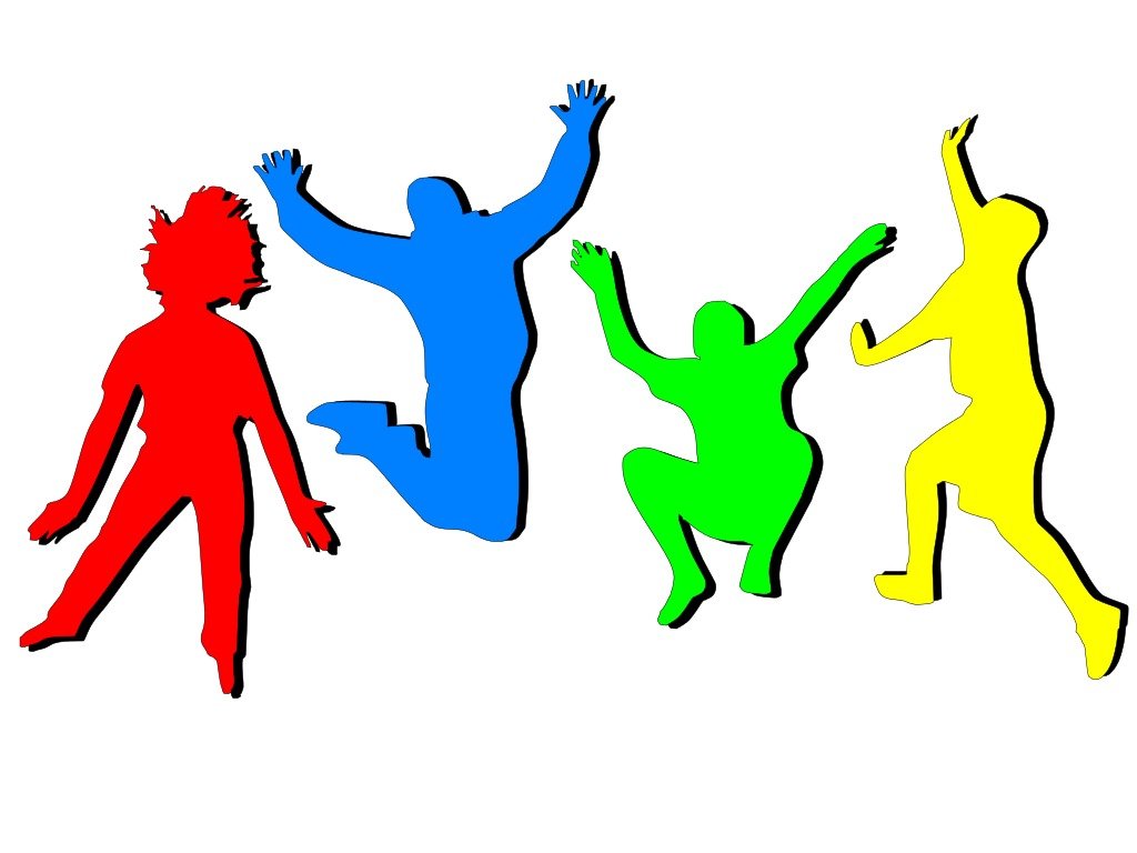 Happy Dancing people, colorful silhouettes free image download