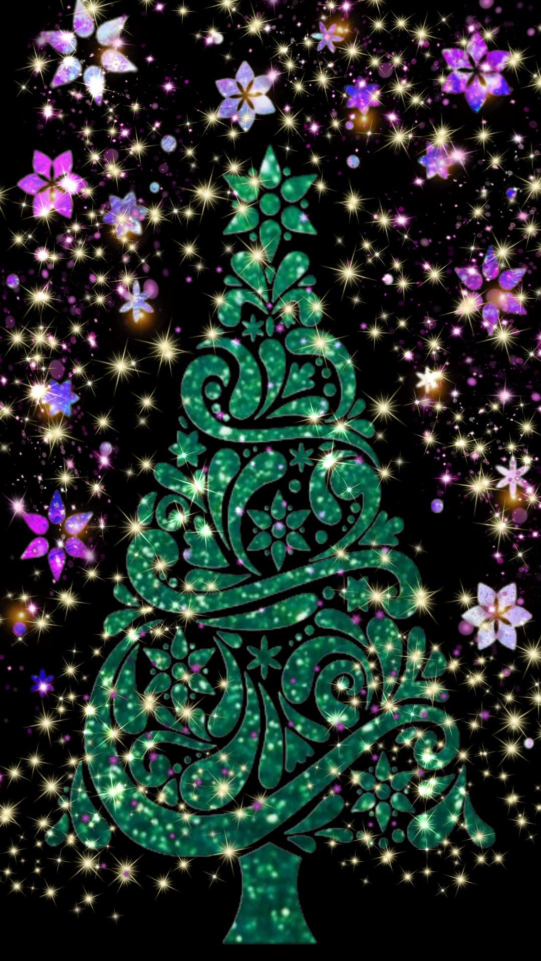 Glittery Christmas Tree, made by me #green #xmas #christmas #snowflakes # wallpaper #background. Cool background wallpaper, Purple wallpaper, Cool background