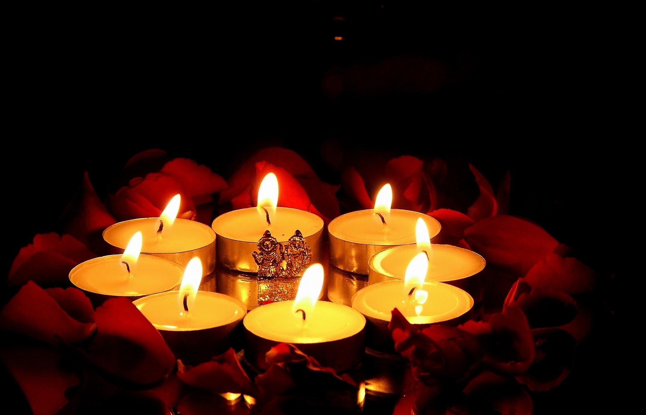 Diwali Diya in Between Flowers