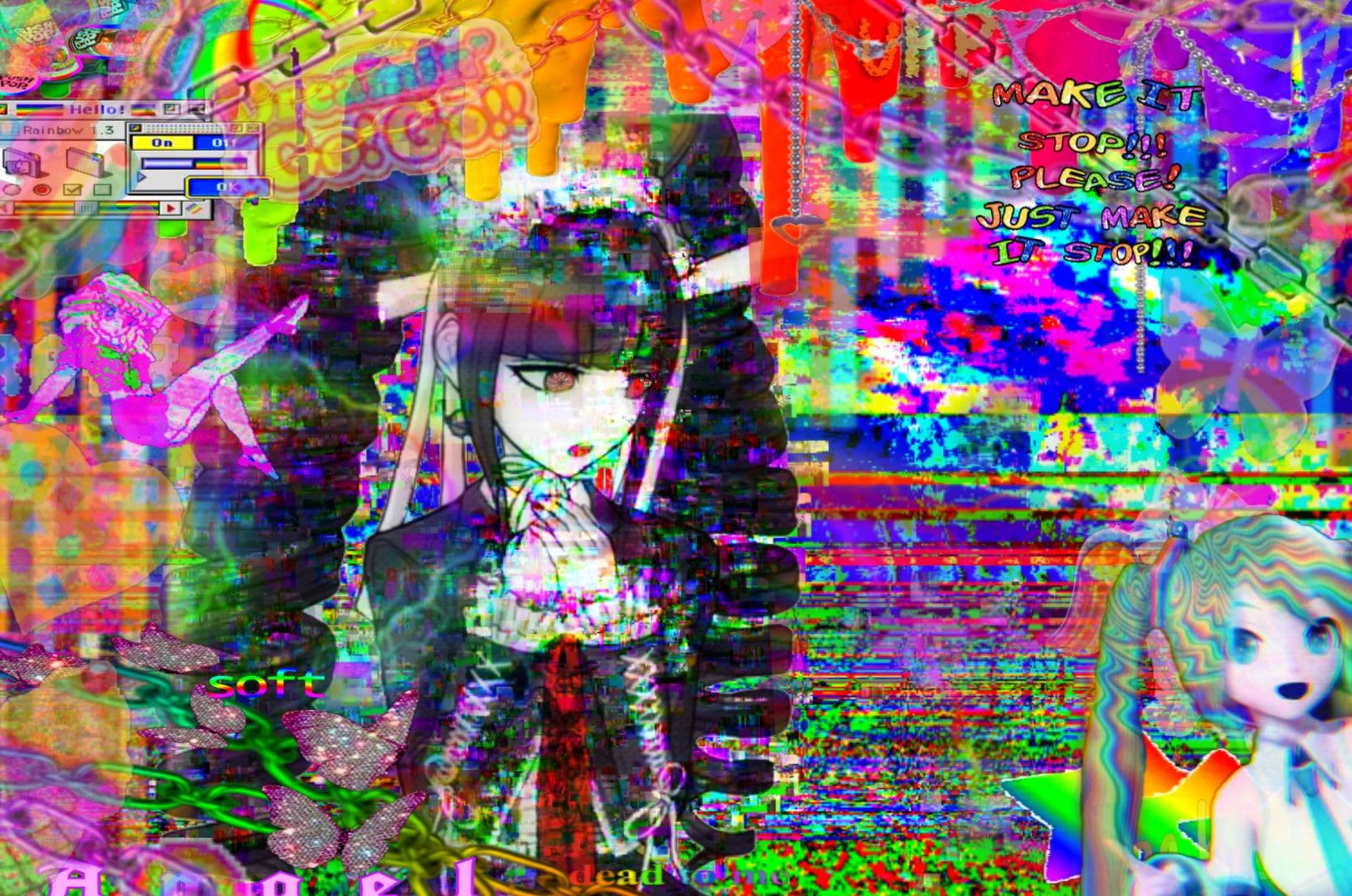 Ｅｙｅｓｔｒａｉｎ ｃｅｌｅｓｔｅ. Glitchcore anime, Hello kitty iphone wallpaper, Glitchcore wallpaper