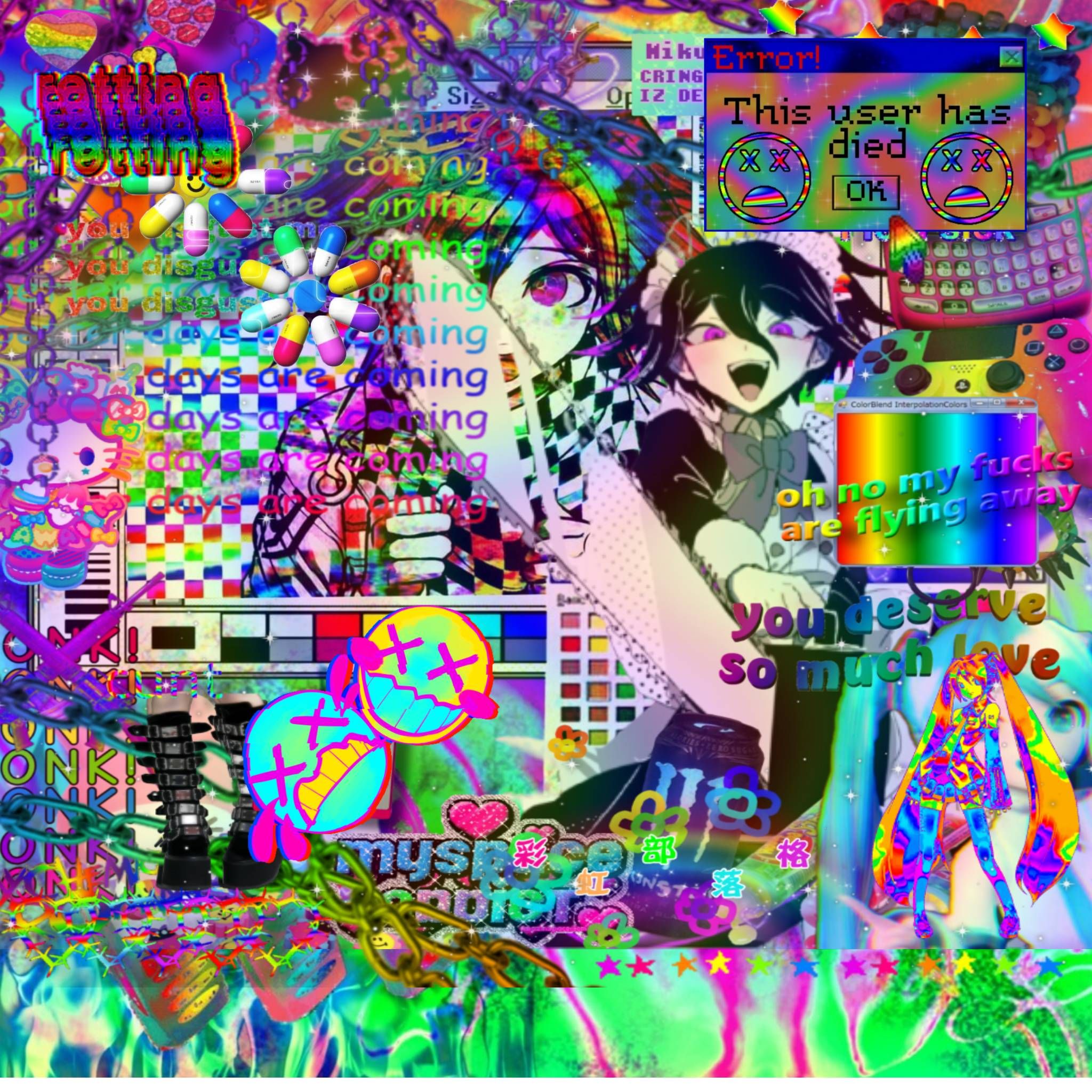 Kokichi Glitchcore Maid. Cybergoth aesthetic wallpaper, Cybergoth aesthetic, Glitchcore anime