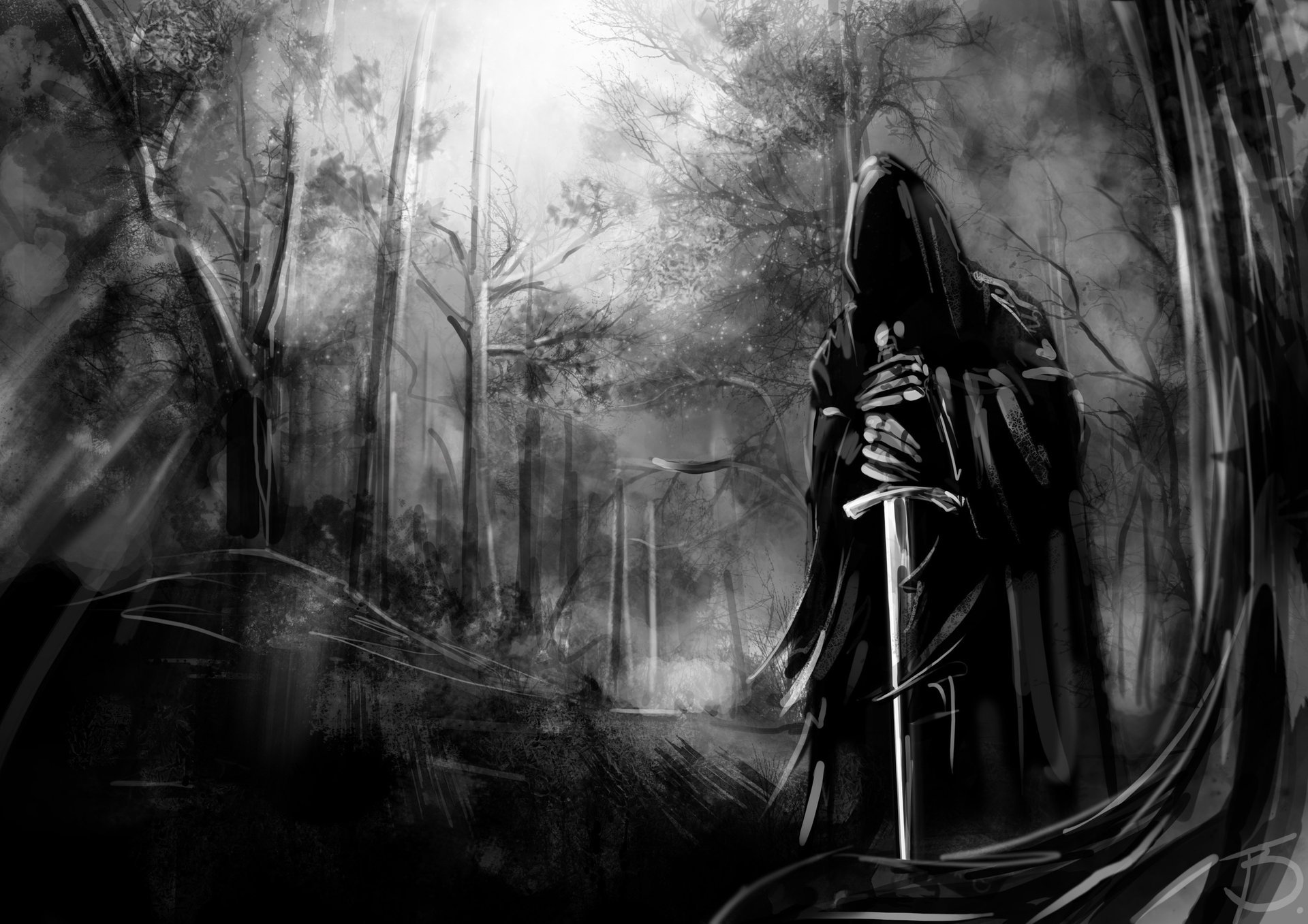 the executioner dark Wallpaper Ghost forest nature tree Nazgul sword darkness the darkness mediocrity death hood drawings anime HD wallpaper
