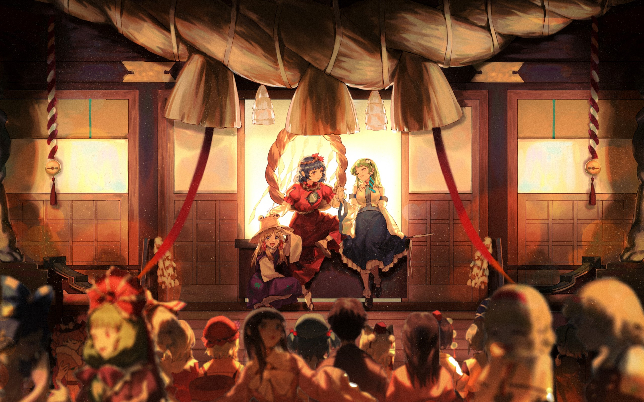 Download 2560x1600 Moriya Suwako, Kochiya Sanae, Touhou, Yasaka Kanako, Crowd, People Wallpaper for MacBook Pro 13 inch