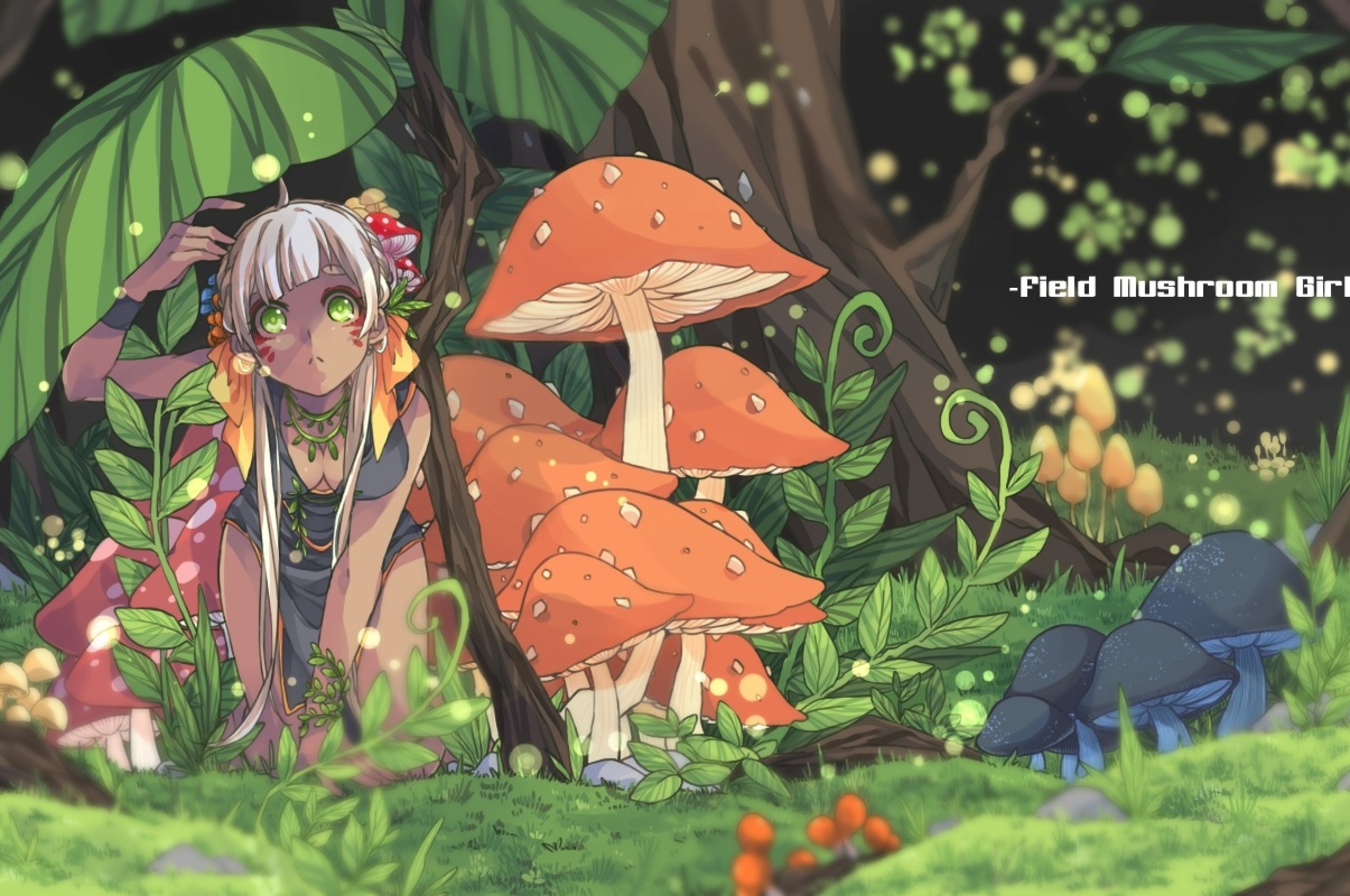 Download 2560x1700 Anime Landscape, Anime Girl, Forest, Mushroom Wallpaper for Chromebook Pixel