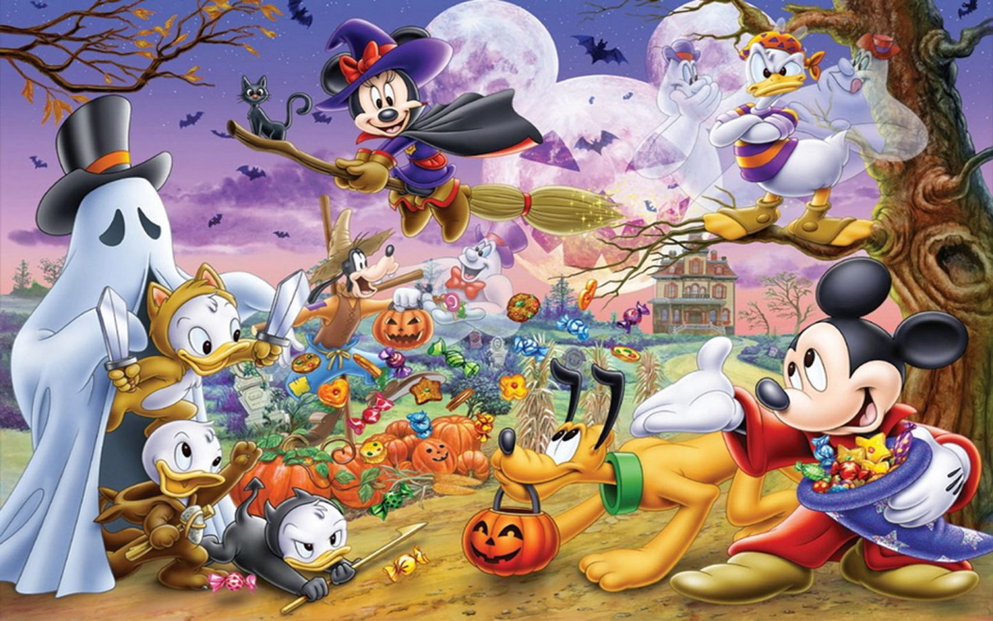 Halloween Cartoon Mickey And Minnie Mouse Donald Duck Pluto HD Wallpaper For Deskx1200, Wallpaper13.com