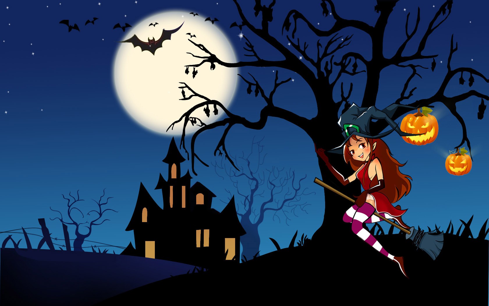 Halloween night Cartoon Desktop Wallpaper