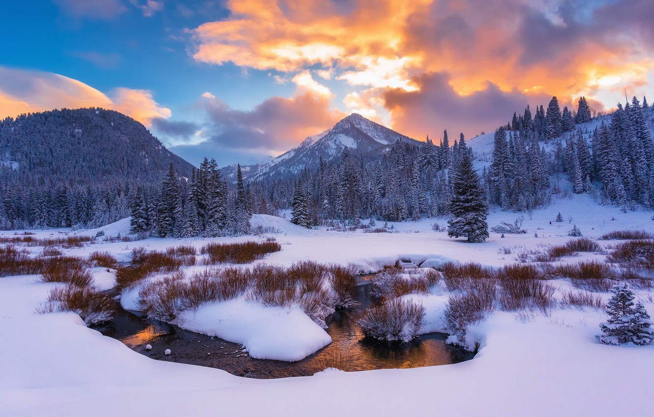 Wallpaper winter, snow, mountains, stream, USA, Utah image for desktop, section пейзажи