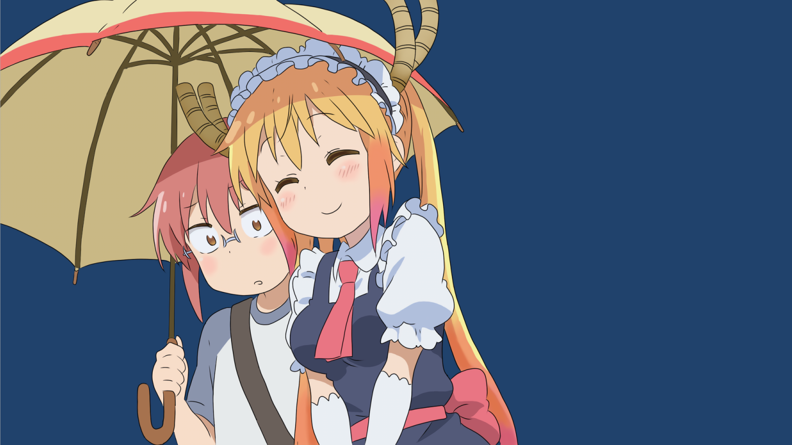 Wallpaper, Kobayashi Kobayashi san Chi no Maid Dragon, Kobayashi san Chi no Maid Dragon, Tohru Kobayashi san Chi no Maid Dragon, anime girls, simple background, umbrella, white skin 2560x1440