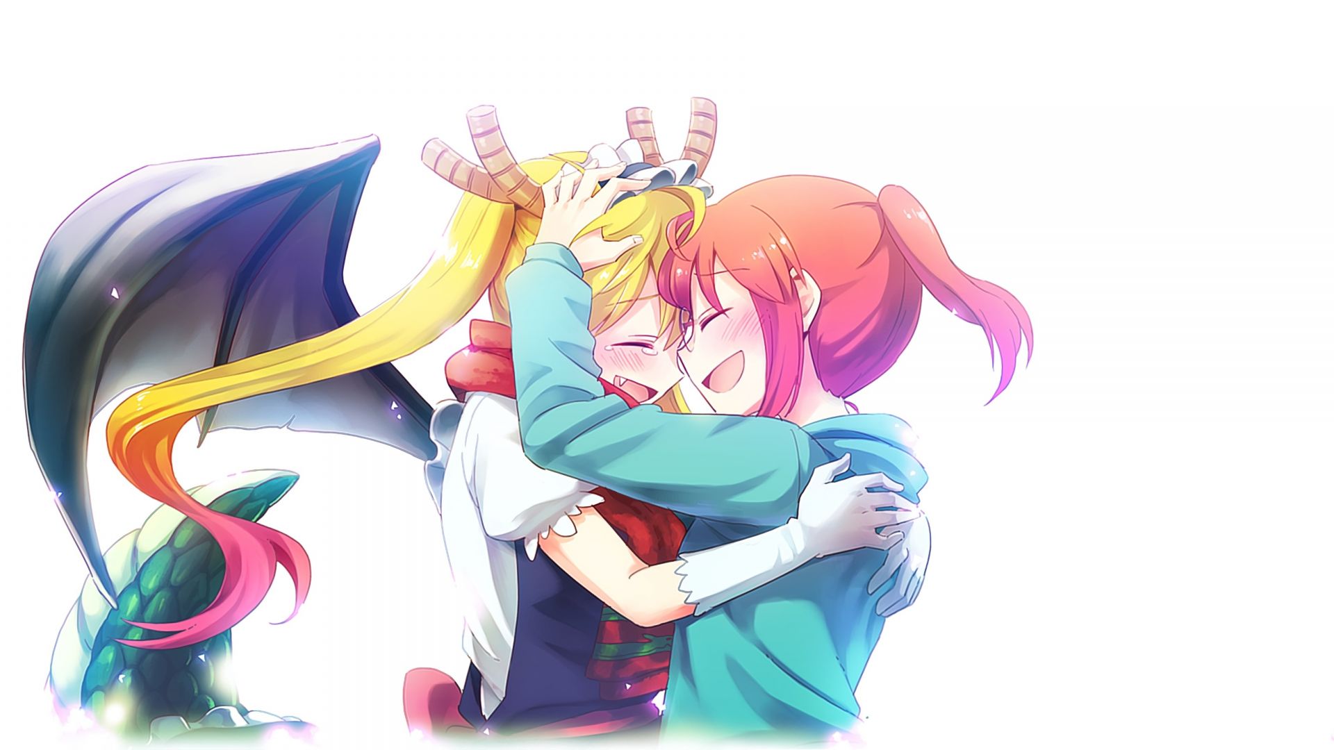 Desktop wallpaper kobayashi and tohru, anime girls, hug, friends, HD image, picture, background, 4ed99e