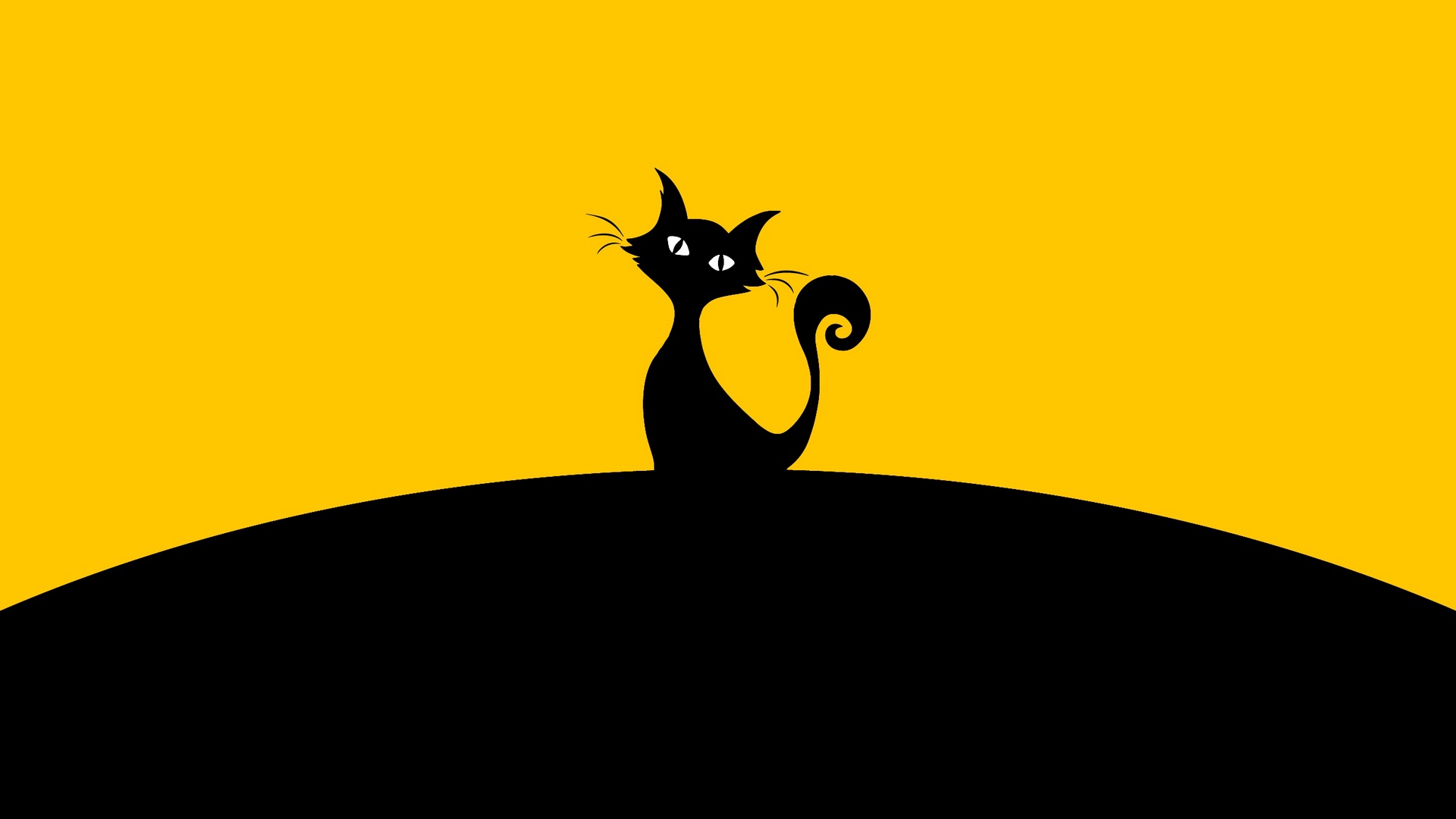 Wallpaper Cat, Silhouette, Black, Yellow, Minimalism And Yellow Wallpaper HD 1080p HD Wallpaper