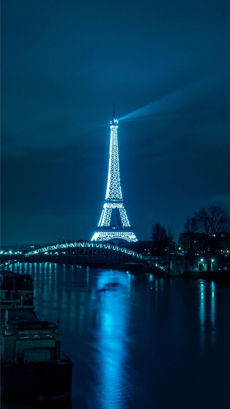 Paris eiffel tower night city river bridge Android. iPhone 8 Wallpaper Free Download