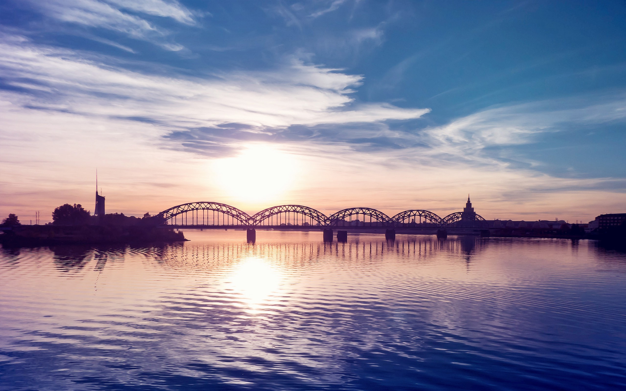 nature, Water, Bridge, Architecture, Sunset, Clouds, Sky, Reflection Wallpaper HD / Desktop and Mobile Background