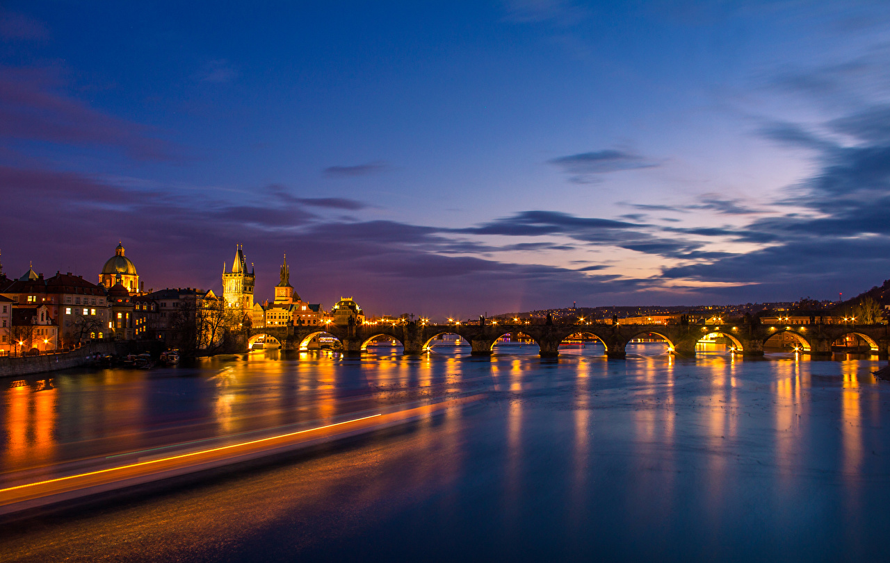 Desktop Wallpaper Cities Prague Czech Republic Bridges Sky river