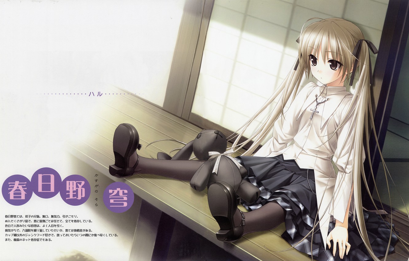 Wallpaper cross, rabbit, the door, shoes, characters, blouse, long hair, veranda, art, kasugano sora, yosuga no sora, of hashimoto takash image for desktop, section прочее