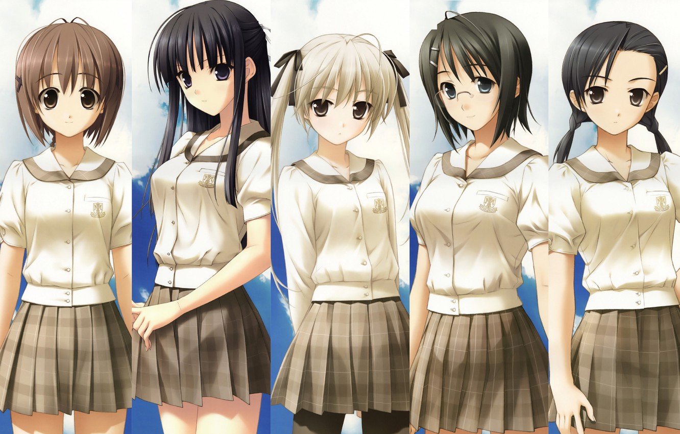 Wallpaper school uniform, Yosuga no Sora, Nao Orihime, Kazuha Migiwa, Sora Kasugano, Akira Natsume, devochki, Kozue, Kuranaga image for desktop, section прочее