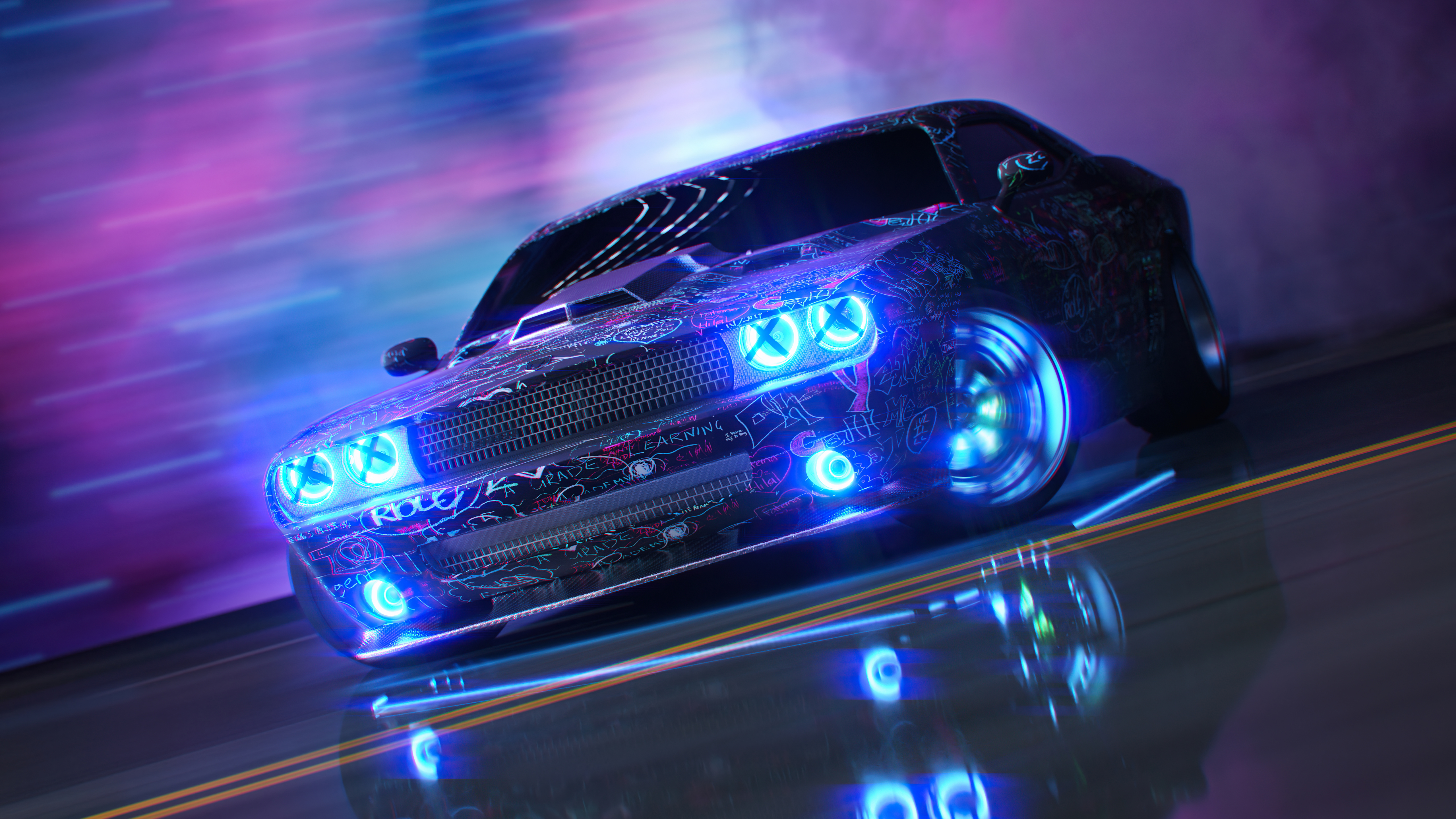 Wallpaper 4k Dodge Challenger Neon Ride 4k Wallpaper