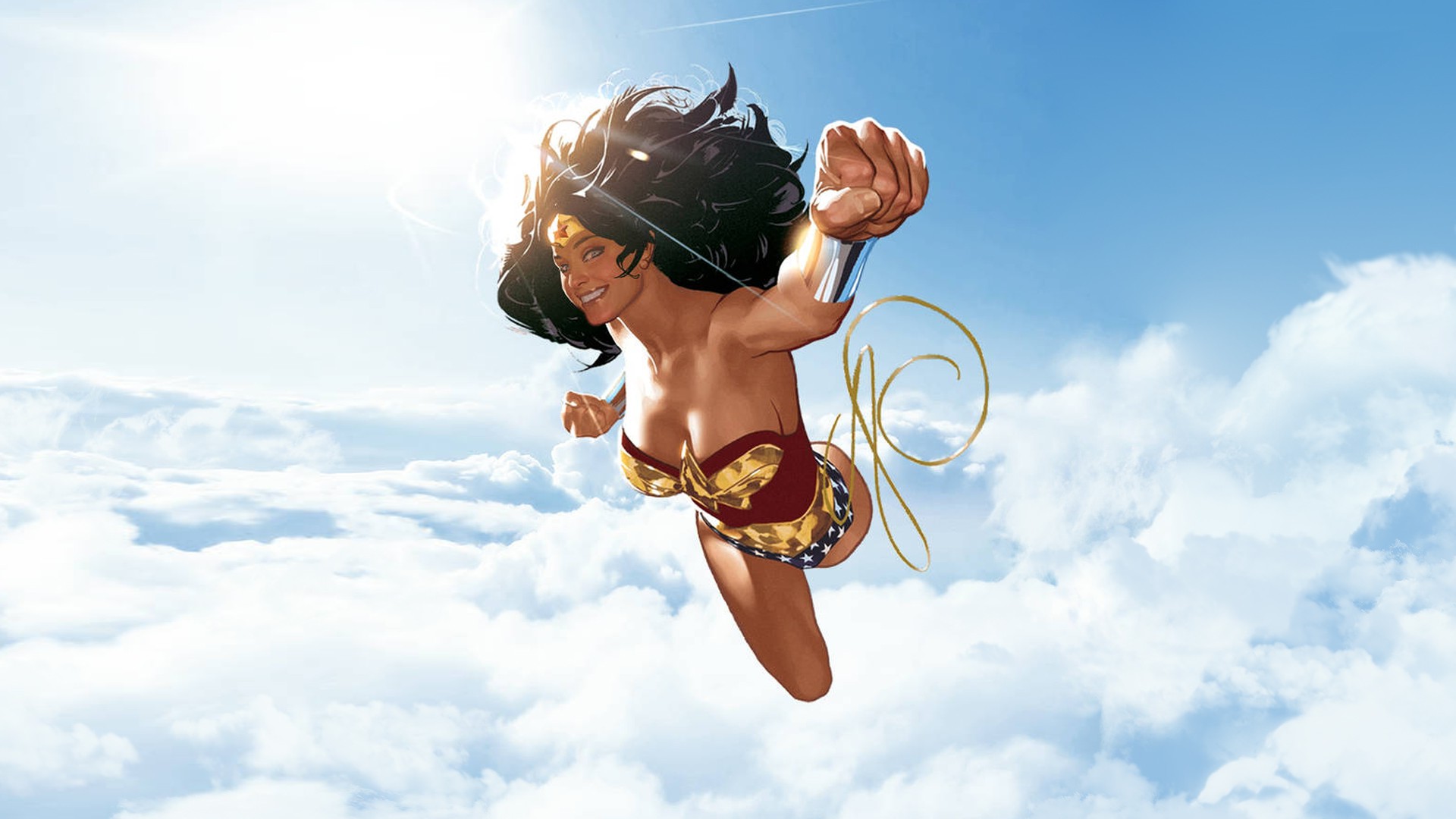 illustration, Wonder Woman, Superhero, Clouds, DC Comics, Adam Hughes Wallpaper HD / Desktop and Mobile Background