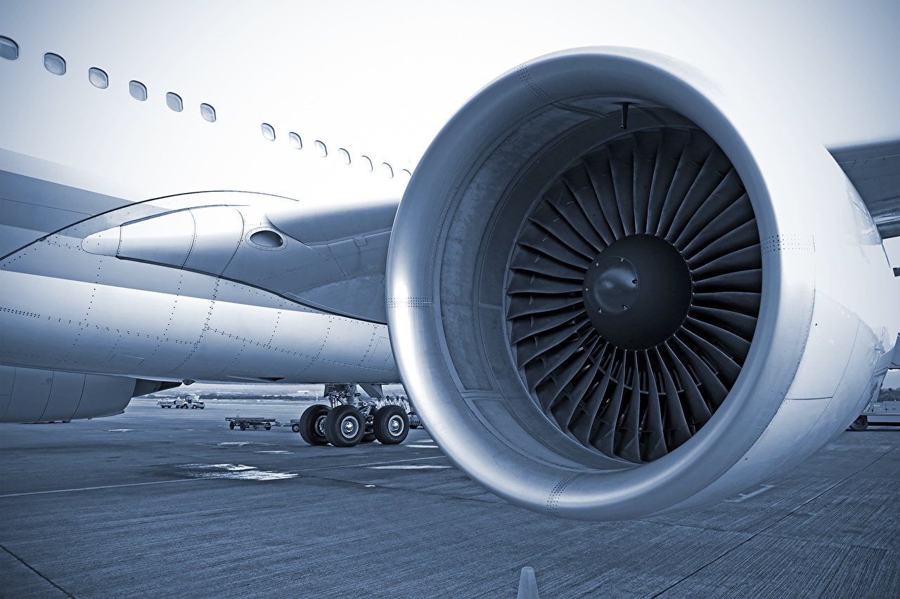 Photo Aviation Airplane Passenger Airplanes Turbine Closeup motor