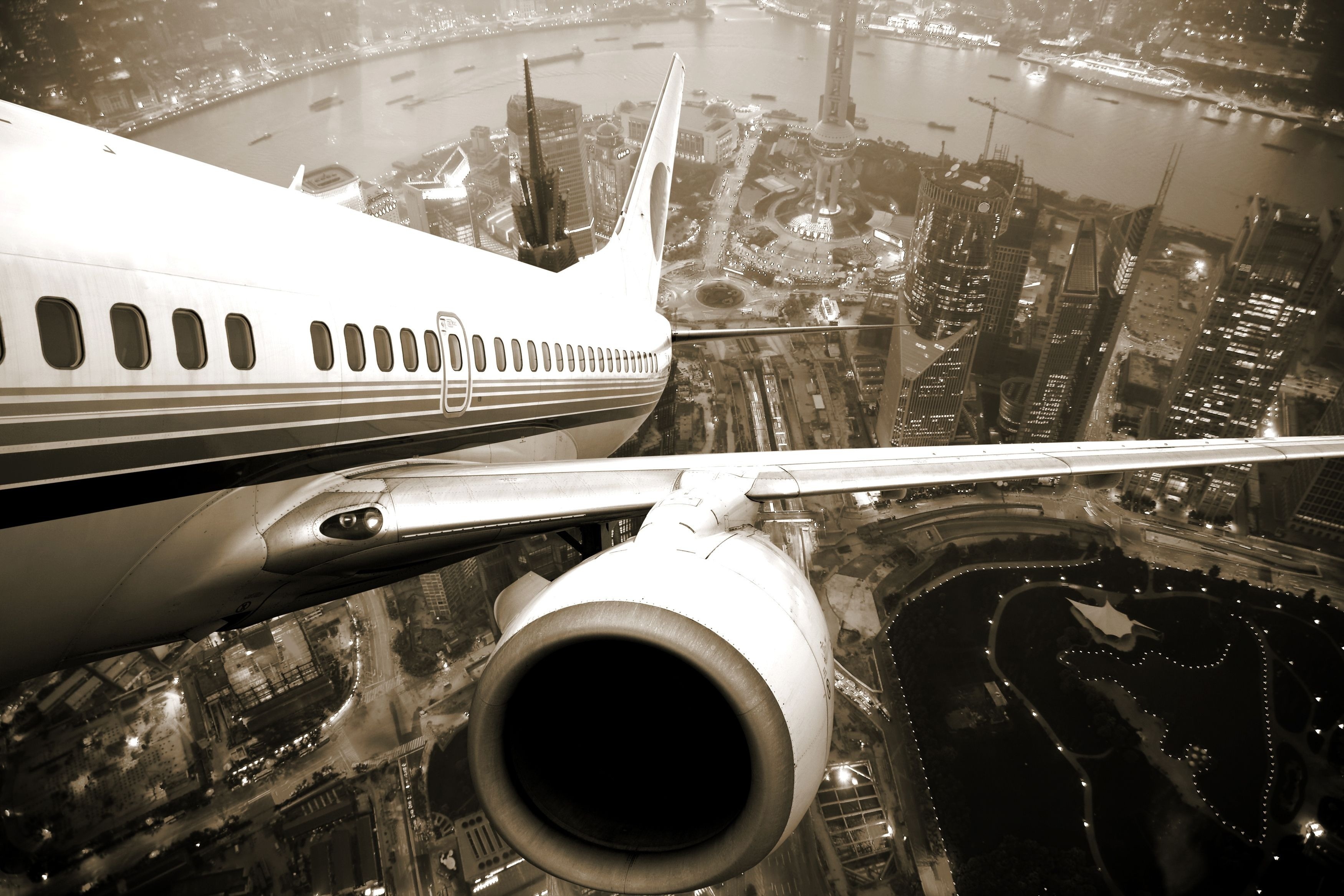 Wallpaper. Aviation. photo. picture. the plane, the rise, engine, the city, Shanghai