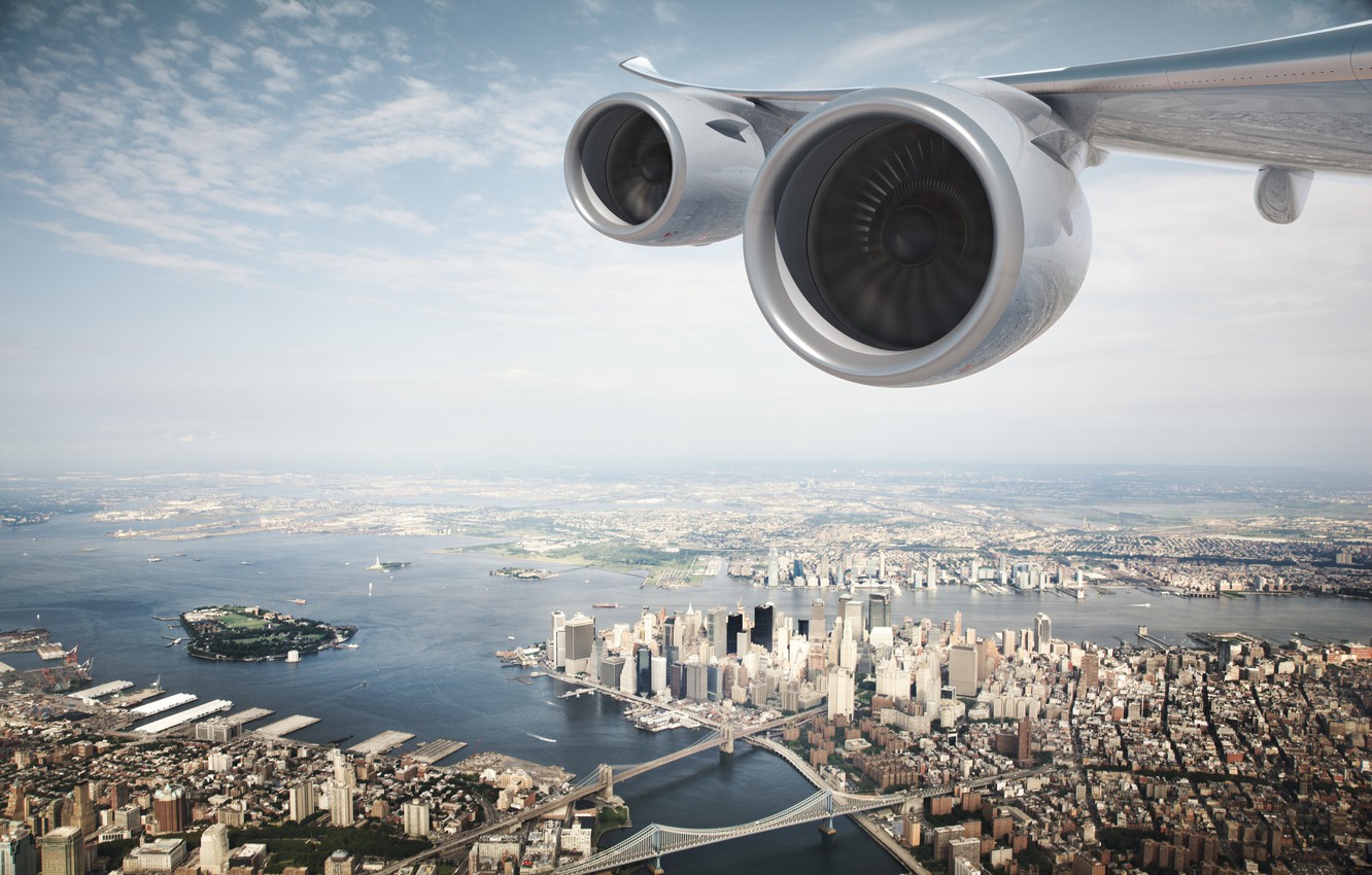 Wallpaper The city, Flight, Top, Engine, USA, Engines, New York, New York, New York City, The plane, Flies, Wing, New York image for desktop, section город