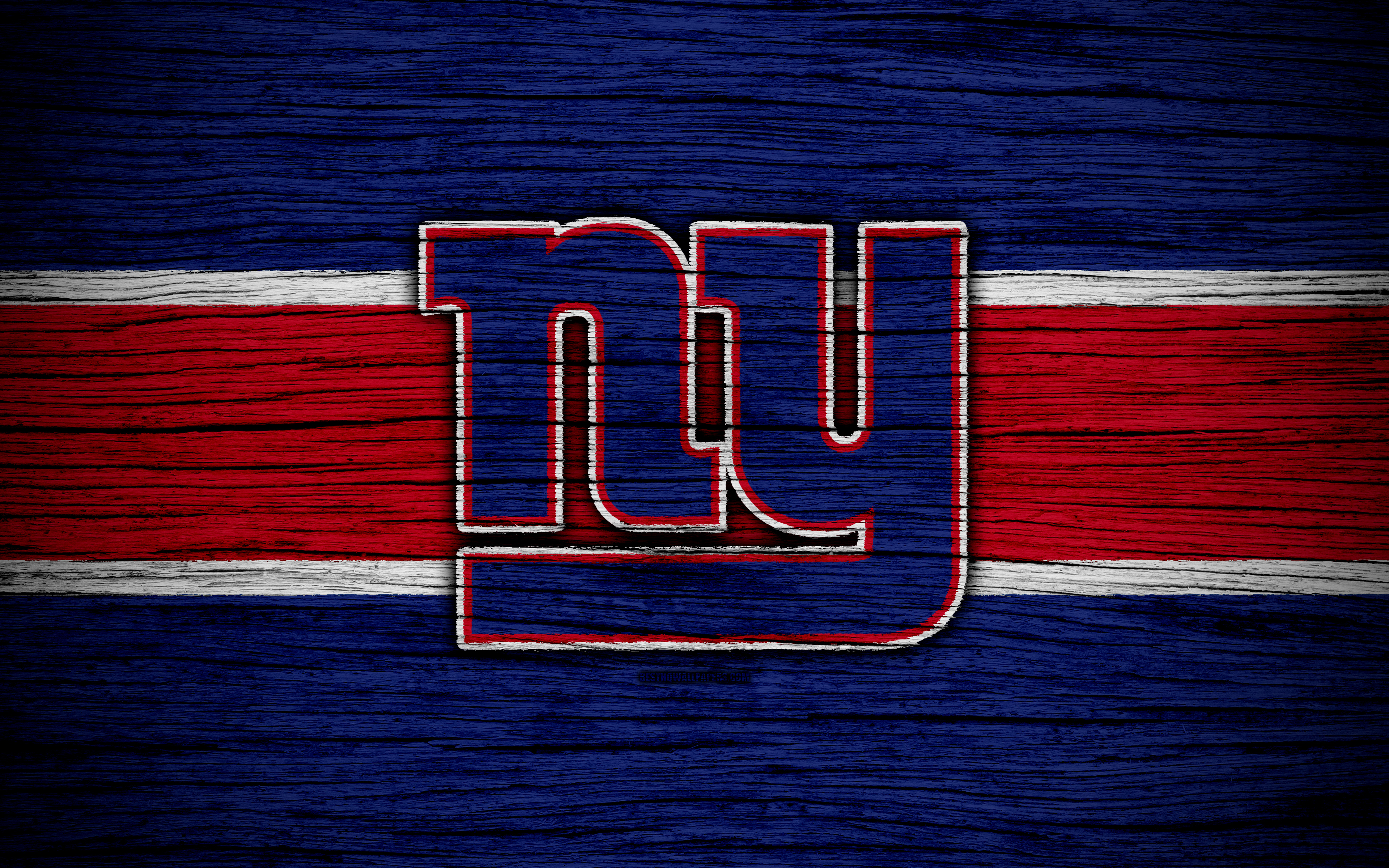 Download wallpaper New York Giants, 4k, wooden texture, NFL, american football, NFC, USA, art, logo, East Division for desktop with resolution 3840x2400. High Quality HD picture wallpaper