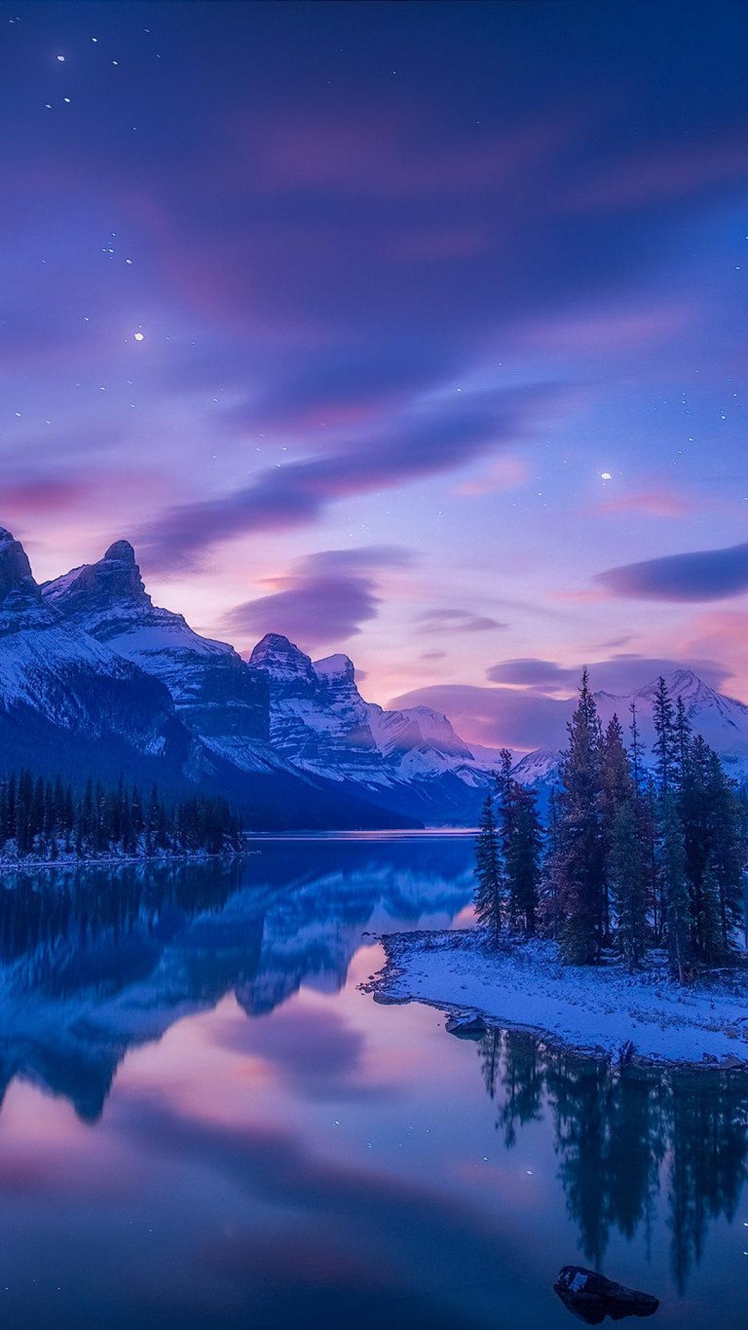 Wallpaper mountains, river, lake, winter, snow, night, HD, Nature