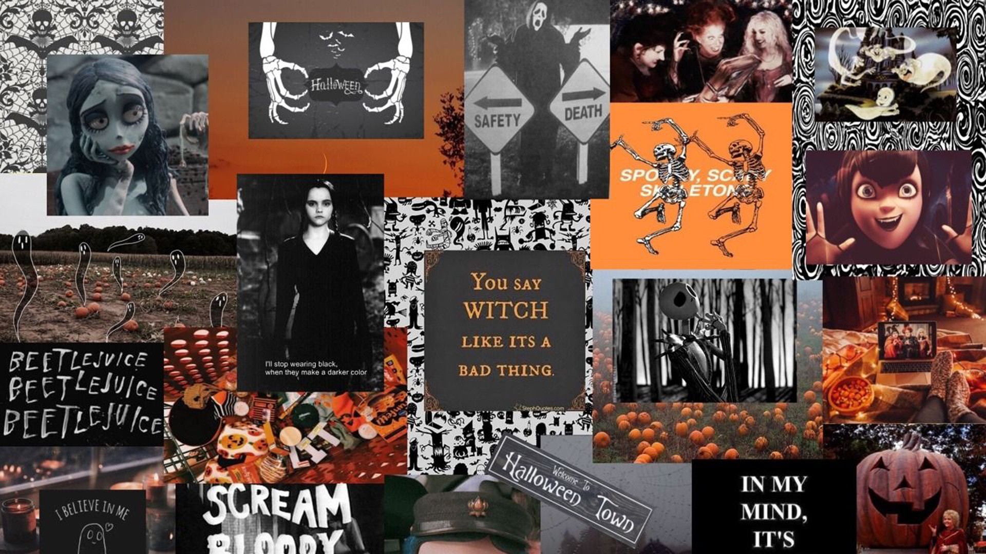 Halloween Scream Faces Pumpkin Horror Skeleton HD Fall Collage Wallpaper