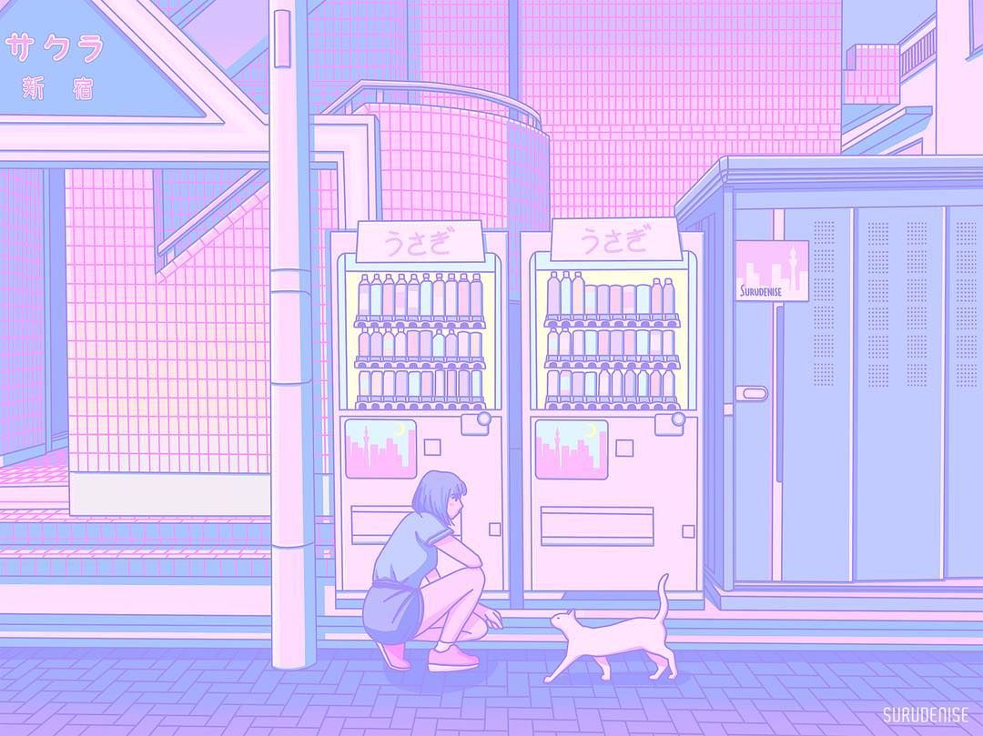 prompthunt Two beautiful anime girls standing in front of a vending  machine outside of a Japanese convenience store in narrow Tokyo alleyway  gorgeous sunlight and shadows DD fantasy highly detailed digital  painting