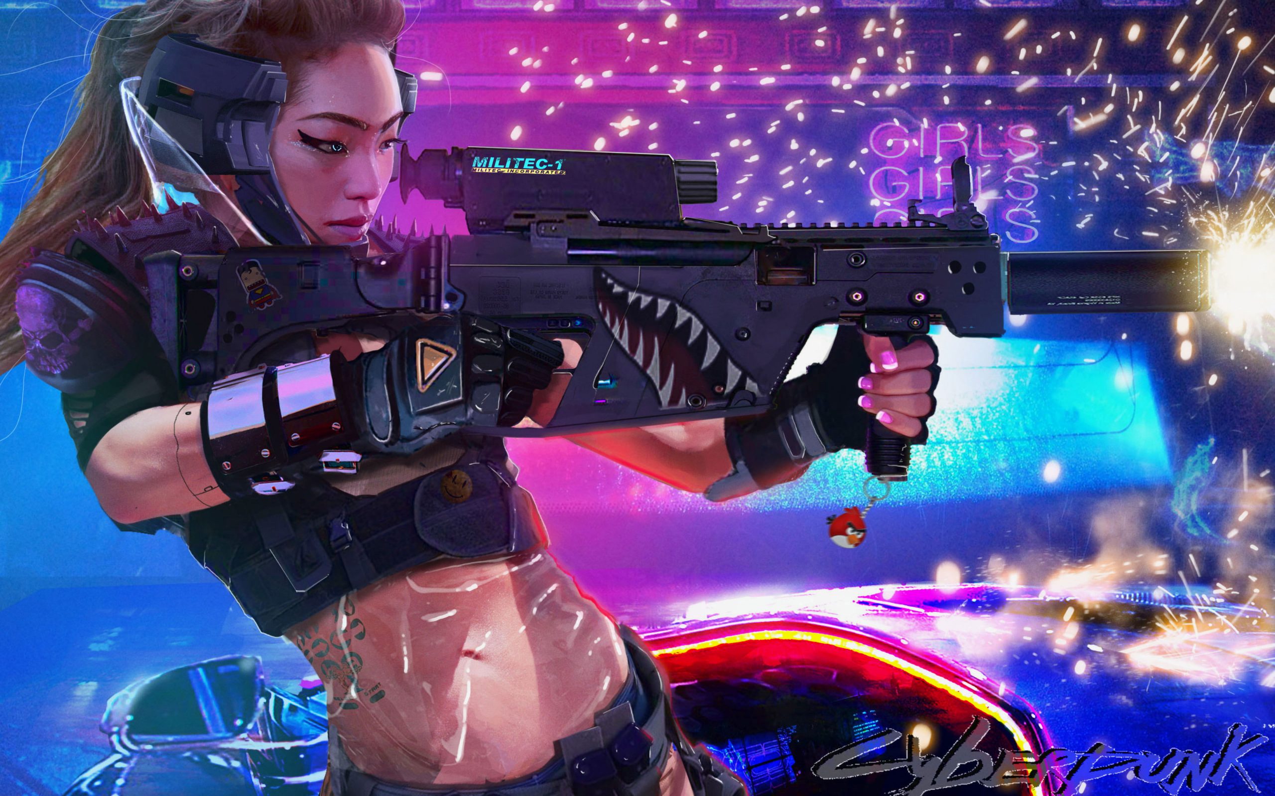 Cyberpunk wallpaper, women, digital art, Asian, weapon, science fiction • Wallpaper For You HD Wallpaper For Desktop & Mobile