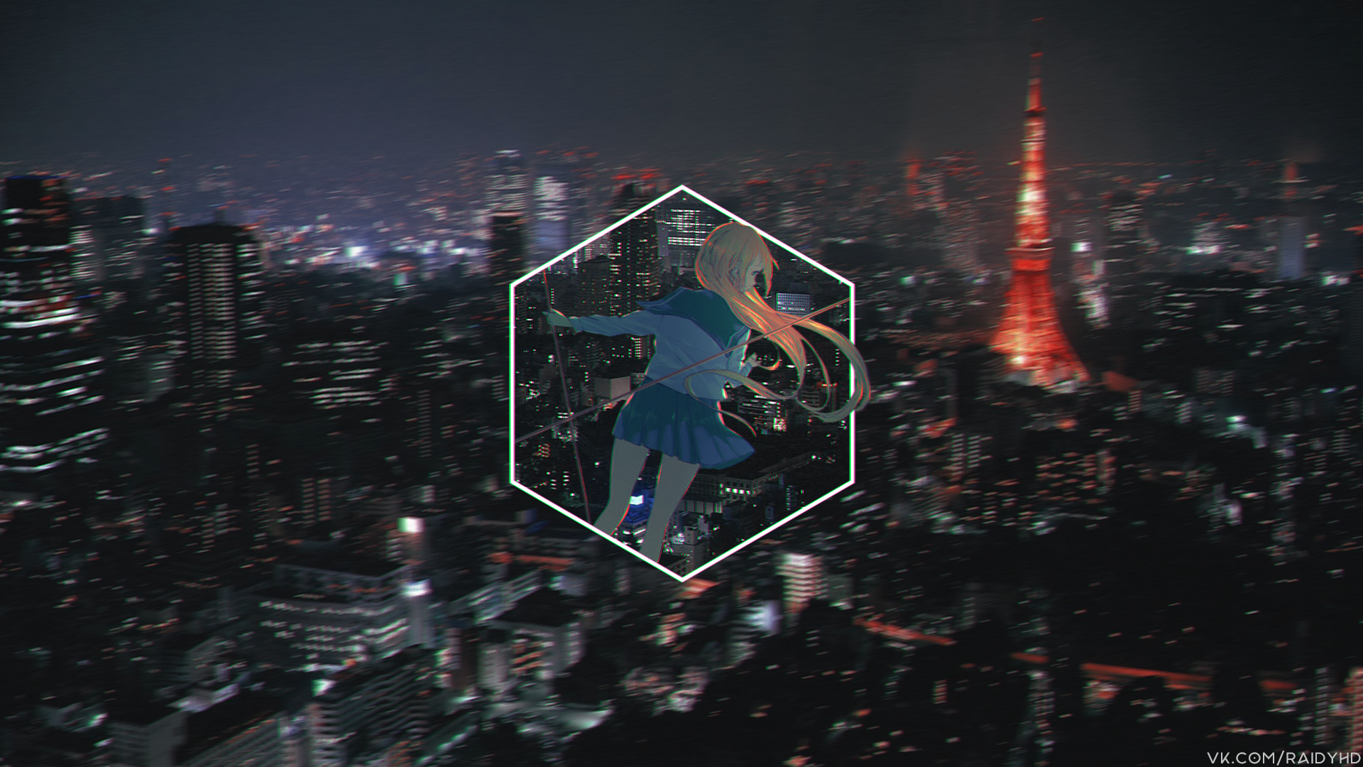 Wallpaper / Anime, Anime Girls, Picture In Picture, Night, City, Tokyo