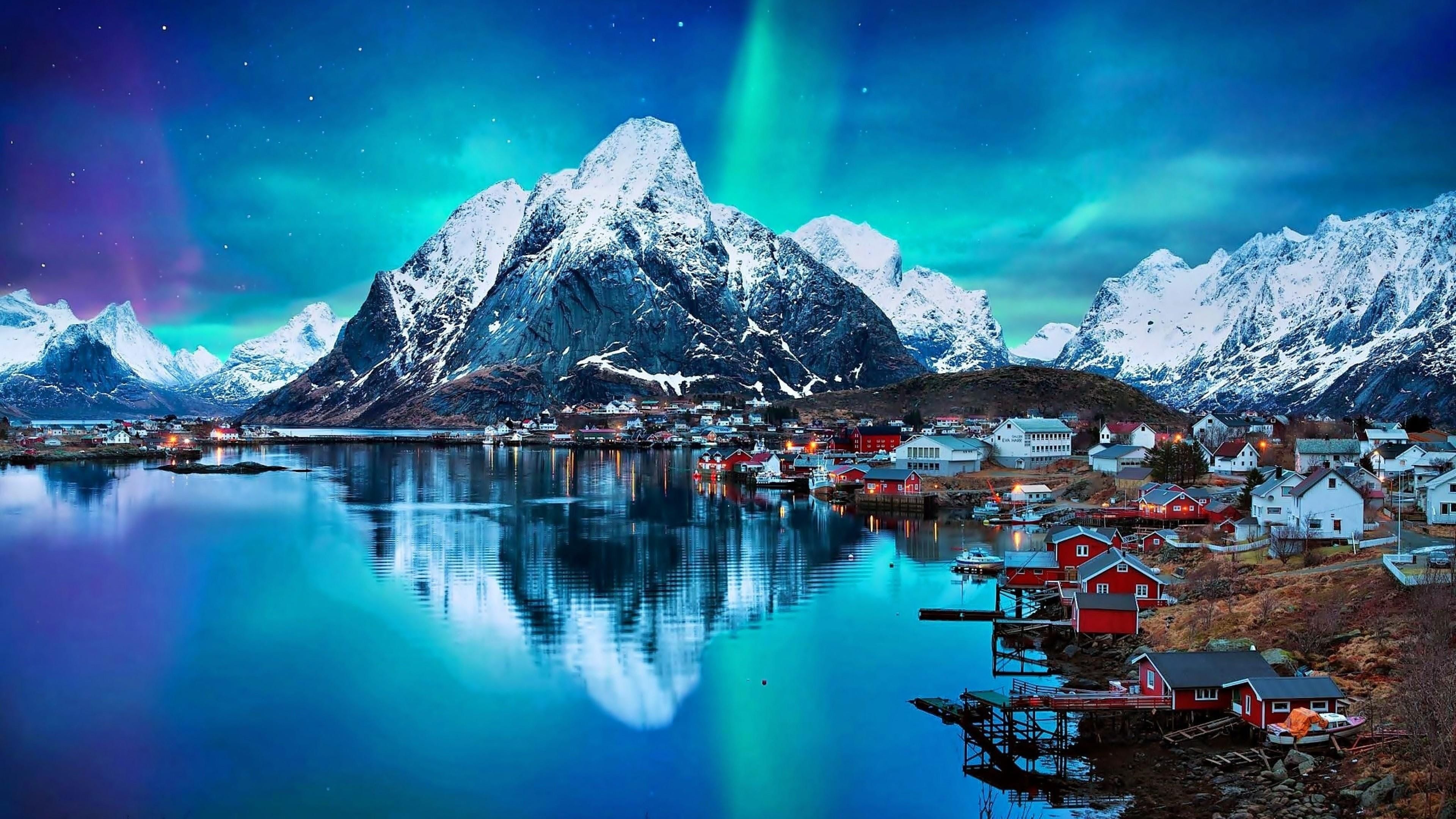adventure night lights lofoten islands #snow #stars night sky #houses #mirror #reflection bucket. Norway wallpaper, Nature desktop wallpaper, Night sky wallpaper