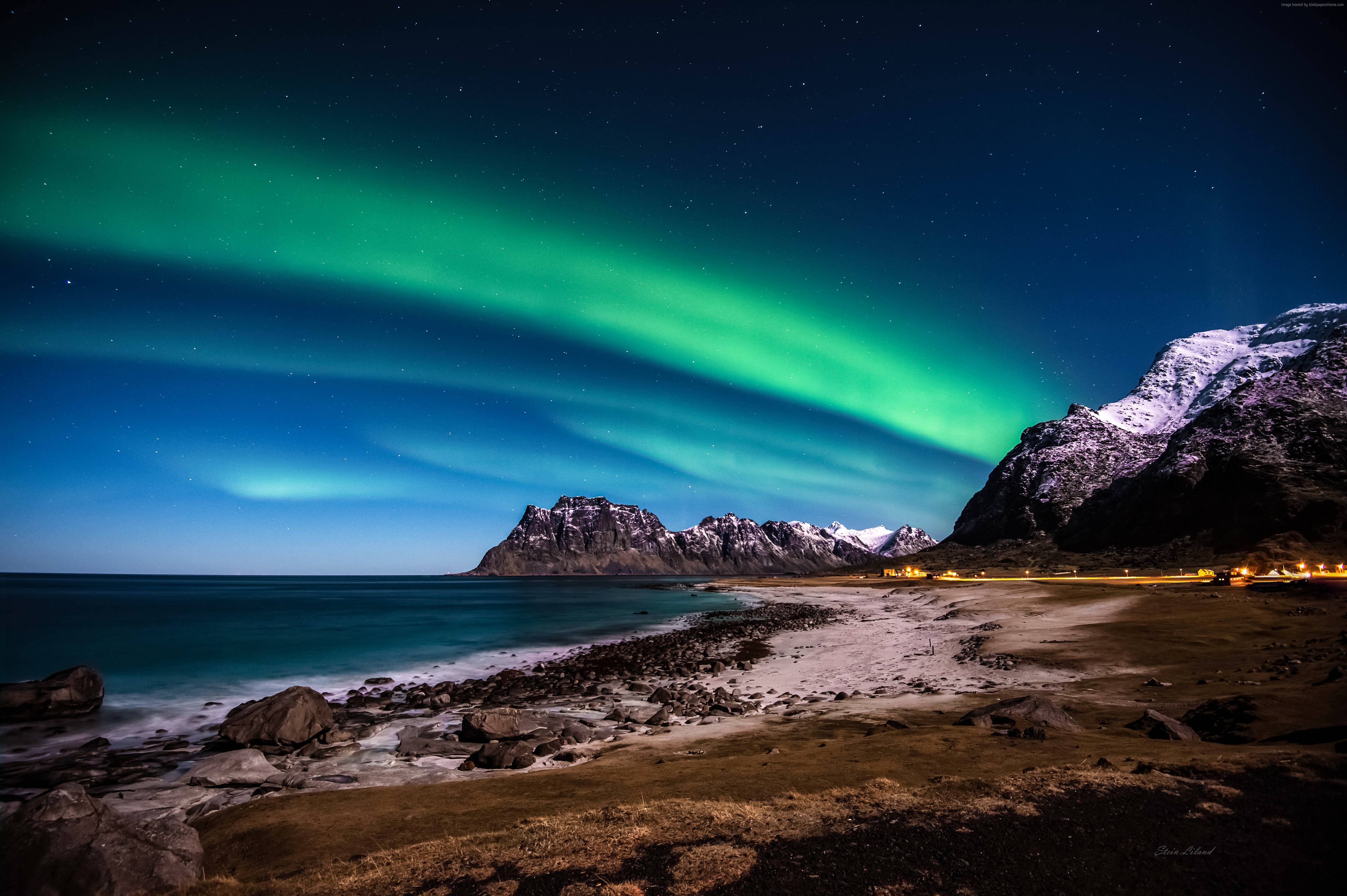 #night, #sea, k, k wallpaper, #shore, #Mountains, #stars, #Norway, #HD, #northern lights, #Lofoten islands. Mocah HD Wallpaper